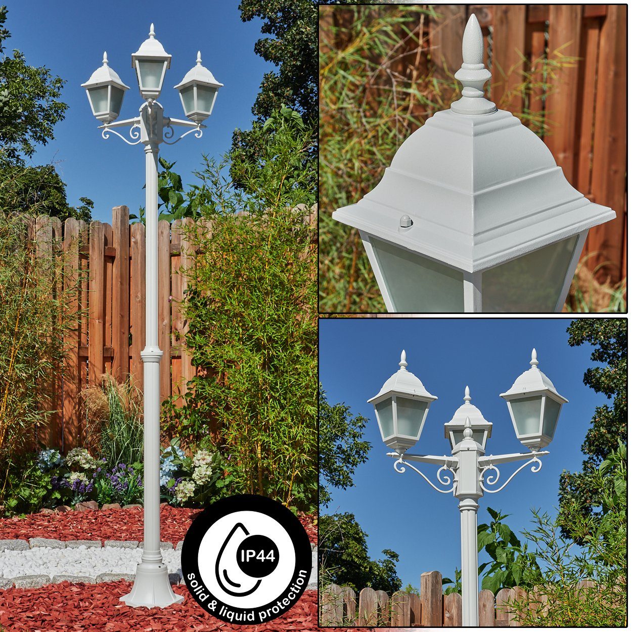 hofstein Außen-Stehlampe moderne Wegeleuchte aus Metall/Glas in Weiß/Milchglas, ohne Leuchtmittel, Kandelaber, Gartenbeleuchtung IP44, 3x E27, ohne Leuchtmittel