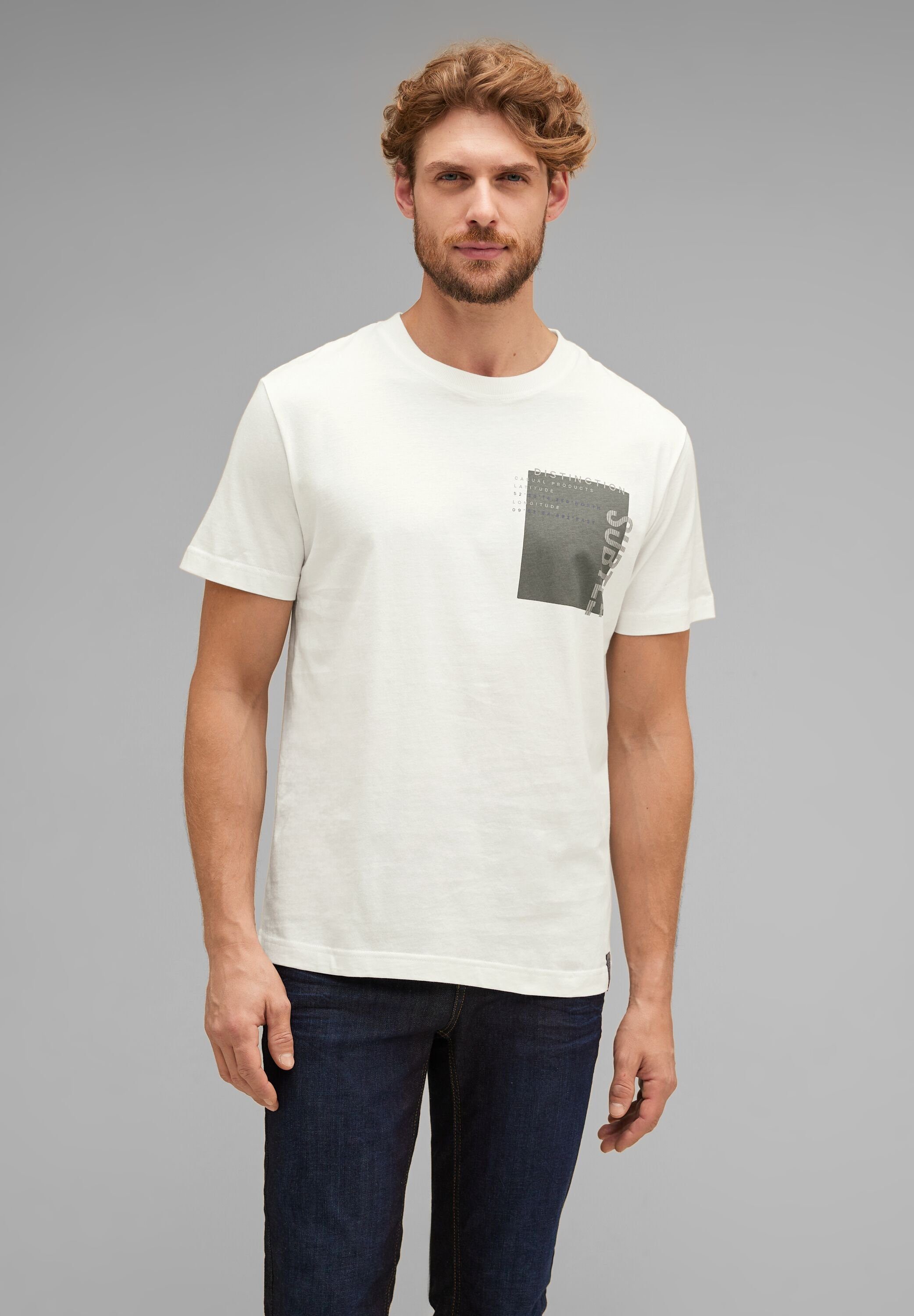 STREET ONE MEN T-Shirt aus Baumwolle white wool reiner