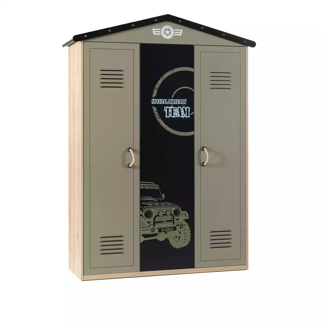 Xlmoebel Kinderkleiderschrank Eleganter grüner Holz-Kleiderschrank mit drei Türen und Stauraum (1-St., Kinderkleiderschrank) Hergestellt in Europa