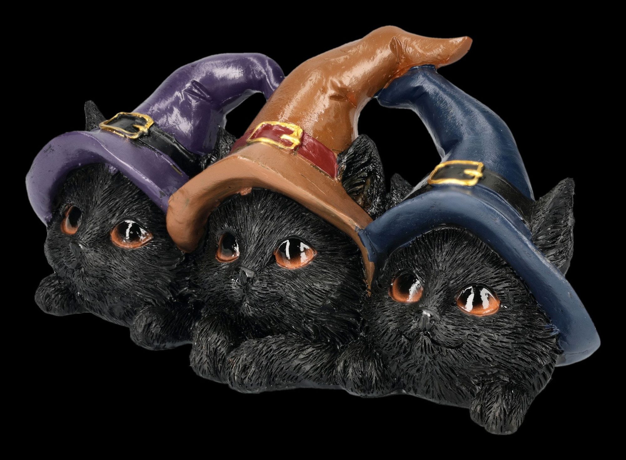 Figuren Shop GmbH Tierfigur Hexenkatzen Figur – Schwarze Katzen Statue mit Hexenhüten 20 cm