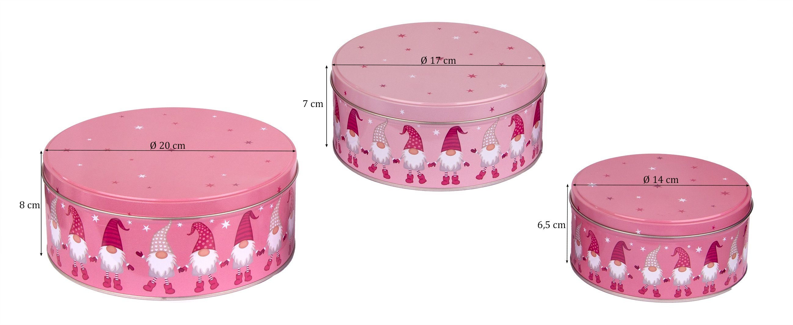 Wichtel-Design Rosa Set BigDean Keksdosen 3er Gebäckdosen Plätzchen-Dosen Keksdose