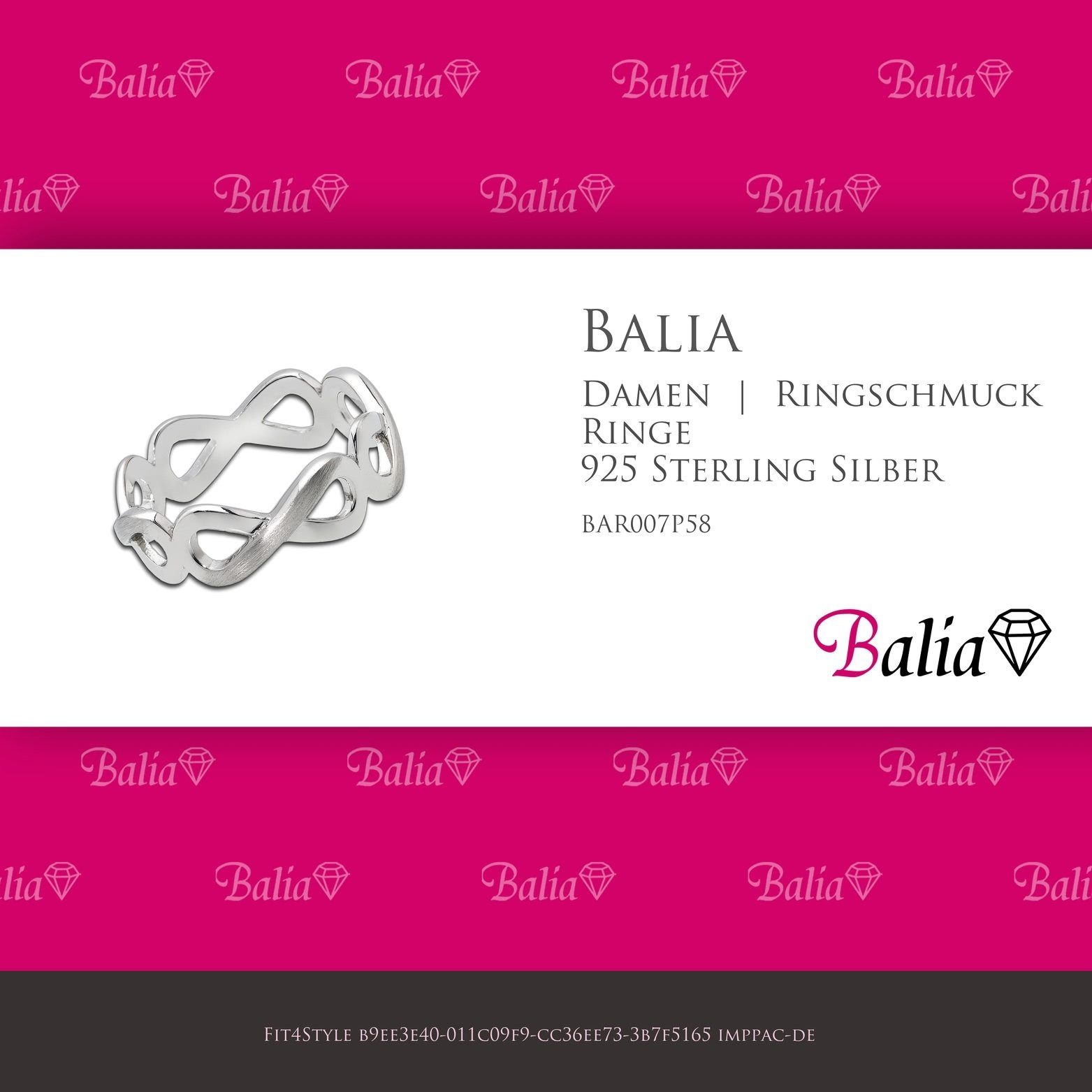 Balia Silberring Balia Ring für 925 Silber 58 Damen Größe (Unendlichkeit) (Fingerring), Fingerring Sterling (18,5), Silber mit