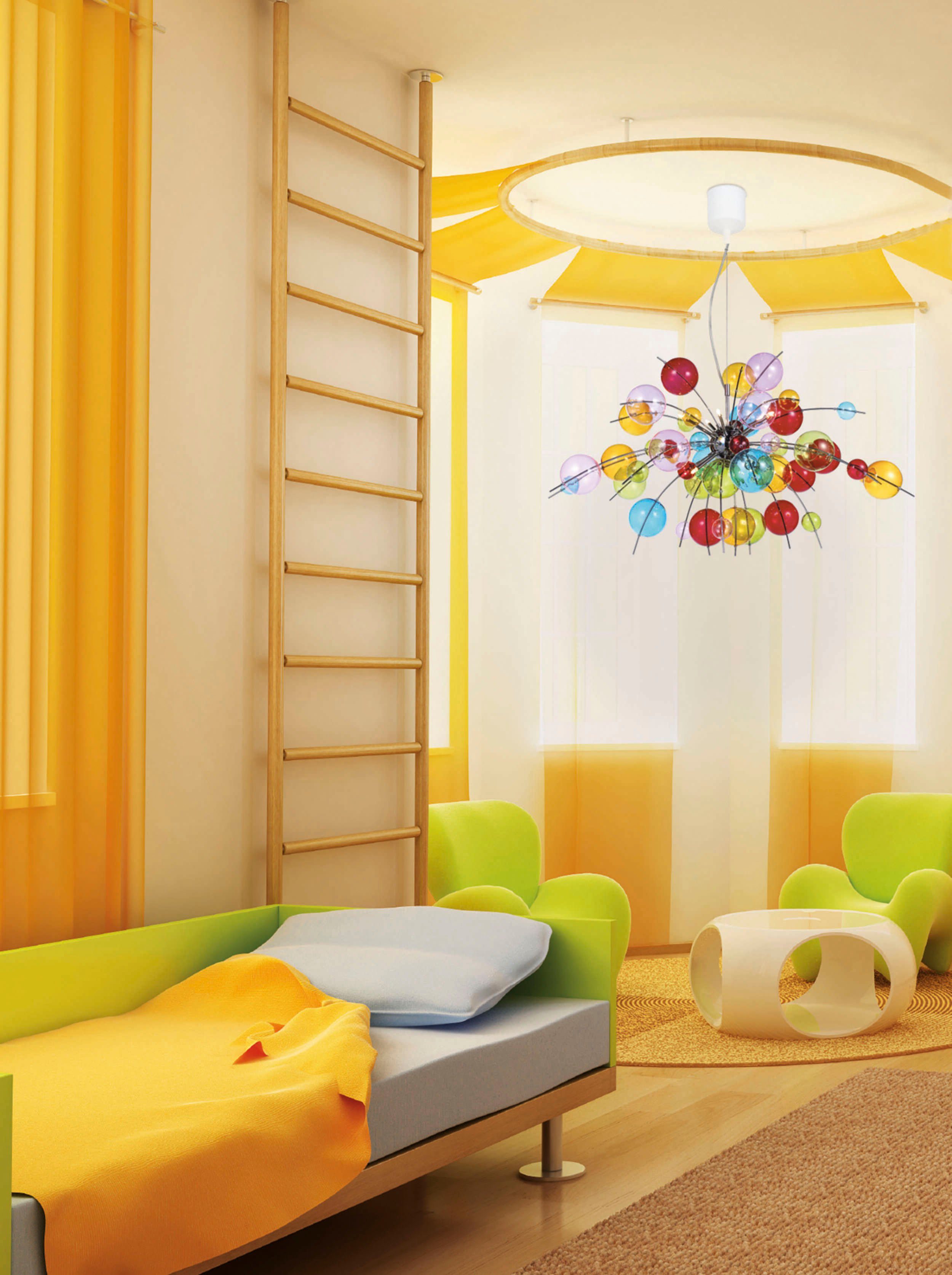 näve Pendelleuchte Explosion, ohne Leuchtmittel, bunte Glaskugeln in 2 Größen, exkl. 10 x G9, H: ca. 150cm, D: 98cm