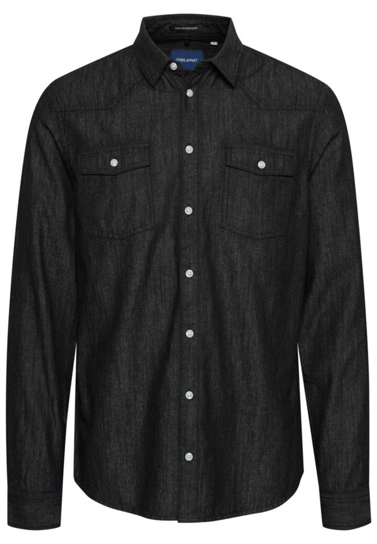 Blend Langarmhemd Meliertes Baumwolle in Langarm Jeans 4237 BHANTES Hemd Schwarz aus