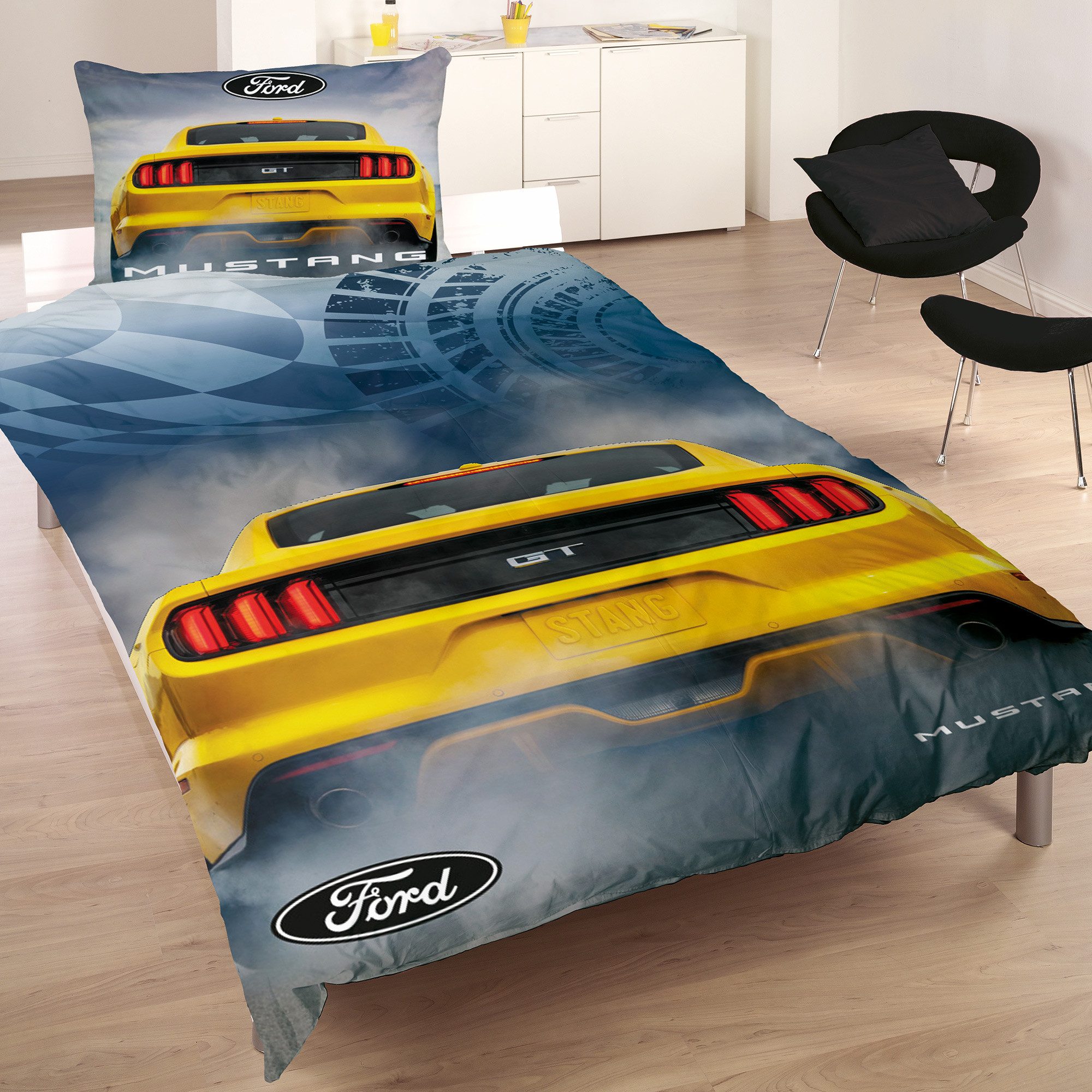 BERONAGE Wendebettwäsche Ford Mustang Legend 008 Bettwäsche Linon / Renforcé, 100% Baumwolle, 2 teilig, 135x200 + 80x80 cm