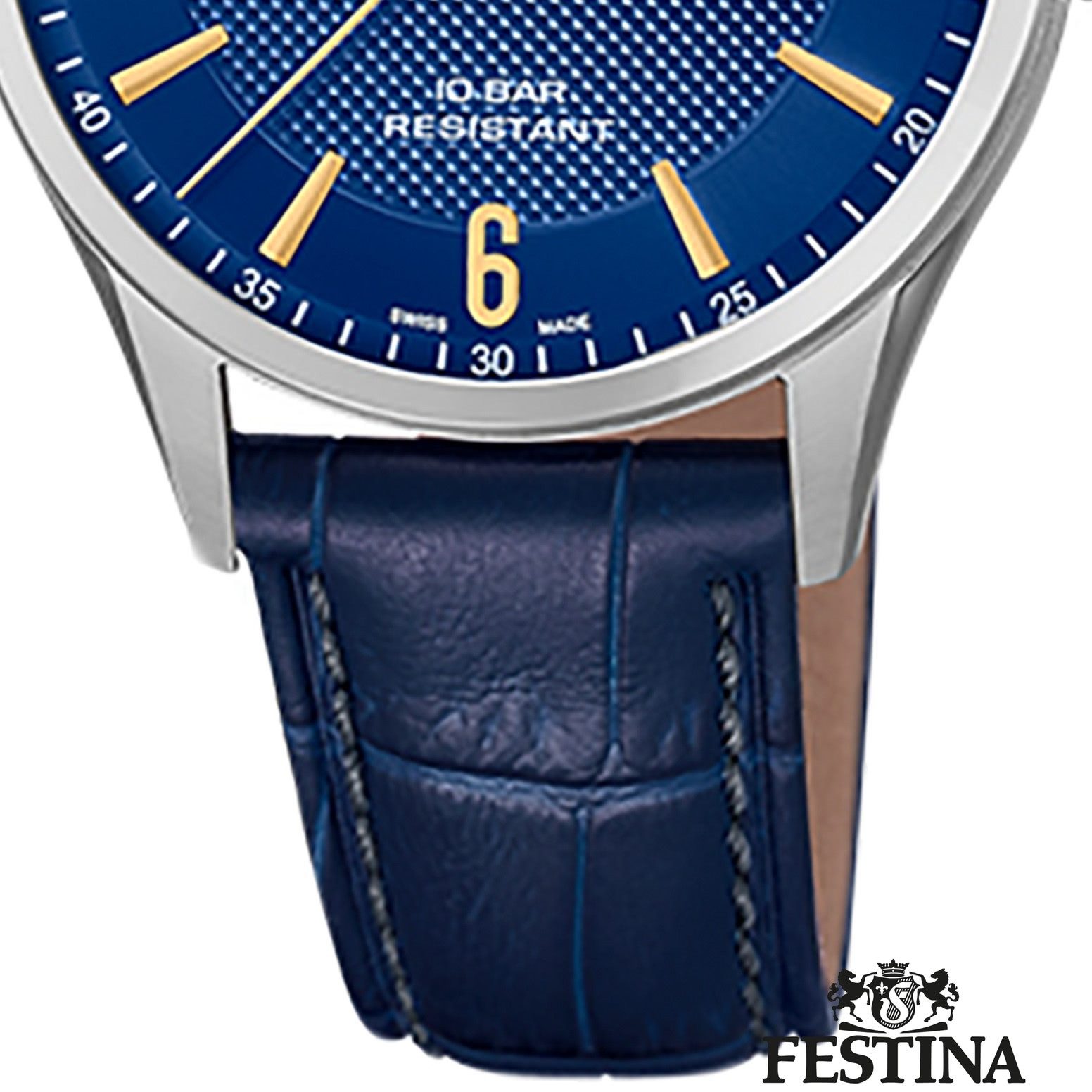 Festina Quarzuhr Festina Analog Herren Uhr F20007/3 Leder, (Analoguhr), Herren Armbanduhr rund, Lederarmband blau, Elegant