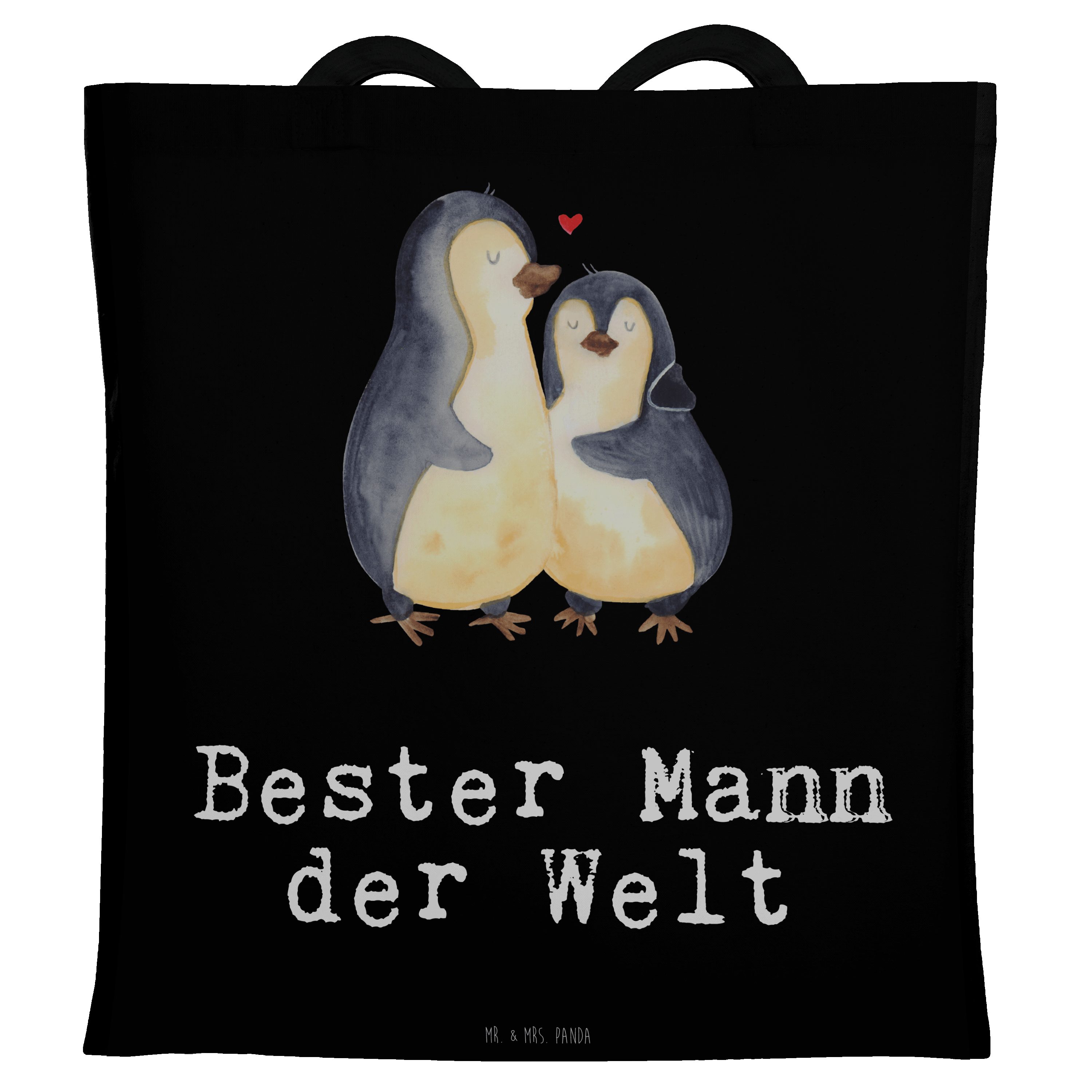 Mr. & Mrs. Panda Tragetasche Pinguin Bester Mann der Welt - Schwarz - Geschenk, Geschenkidee, für, (1-tlg)