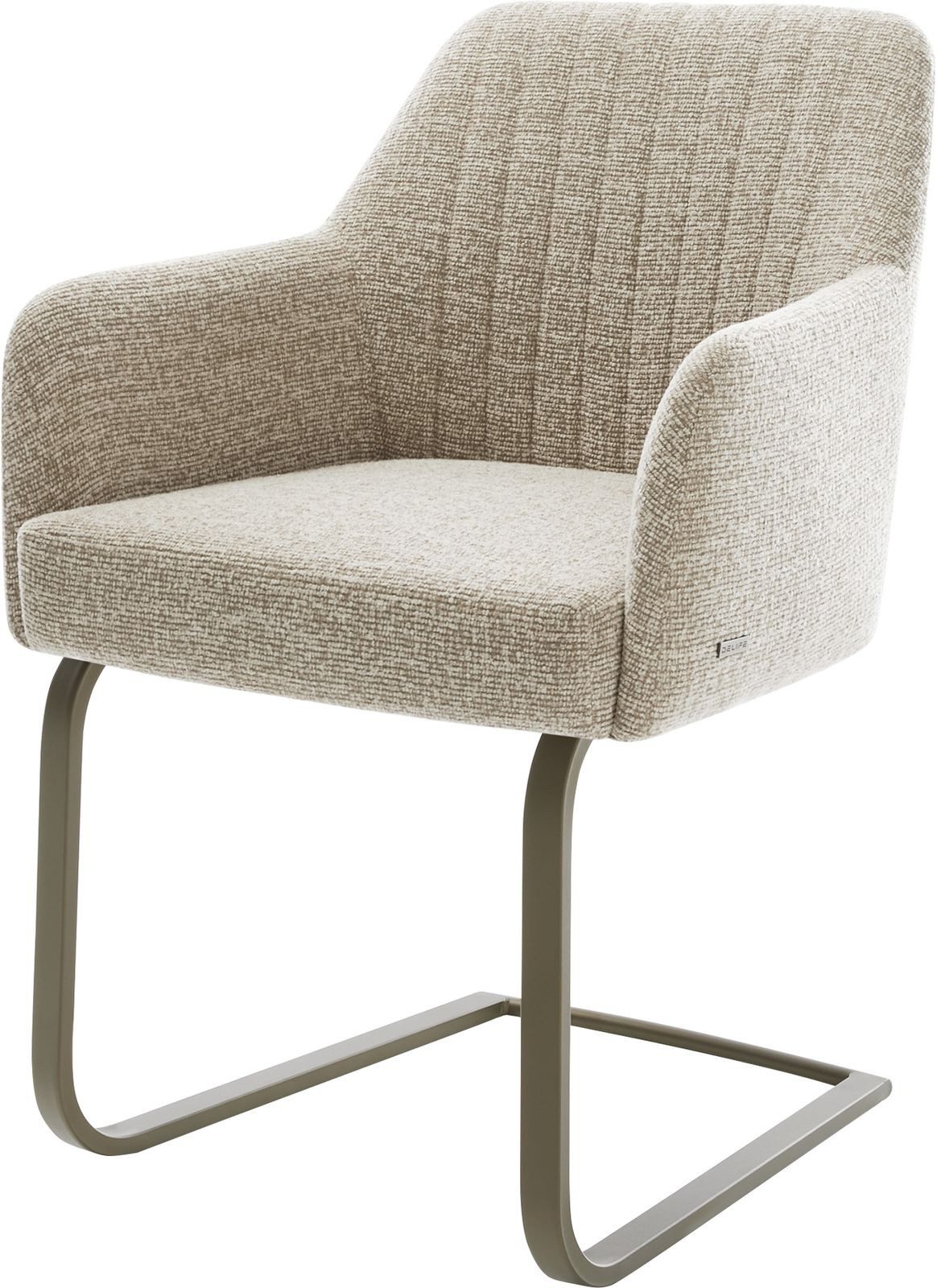 DELIFE Polsterstuhl Greg-Flex, Freischwinger flach Effektfinish Titan Webstoff Soft Beige Taschenfede