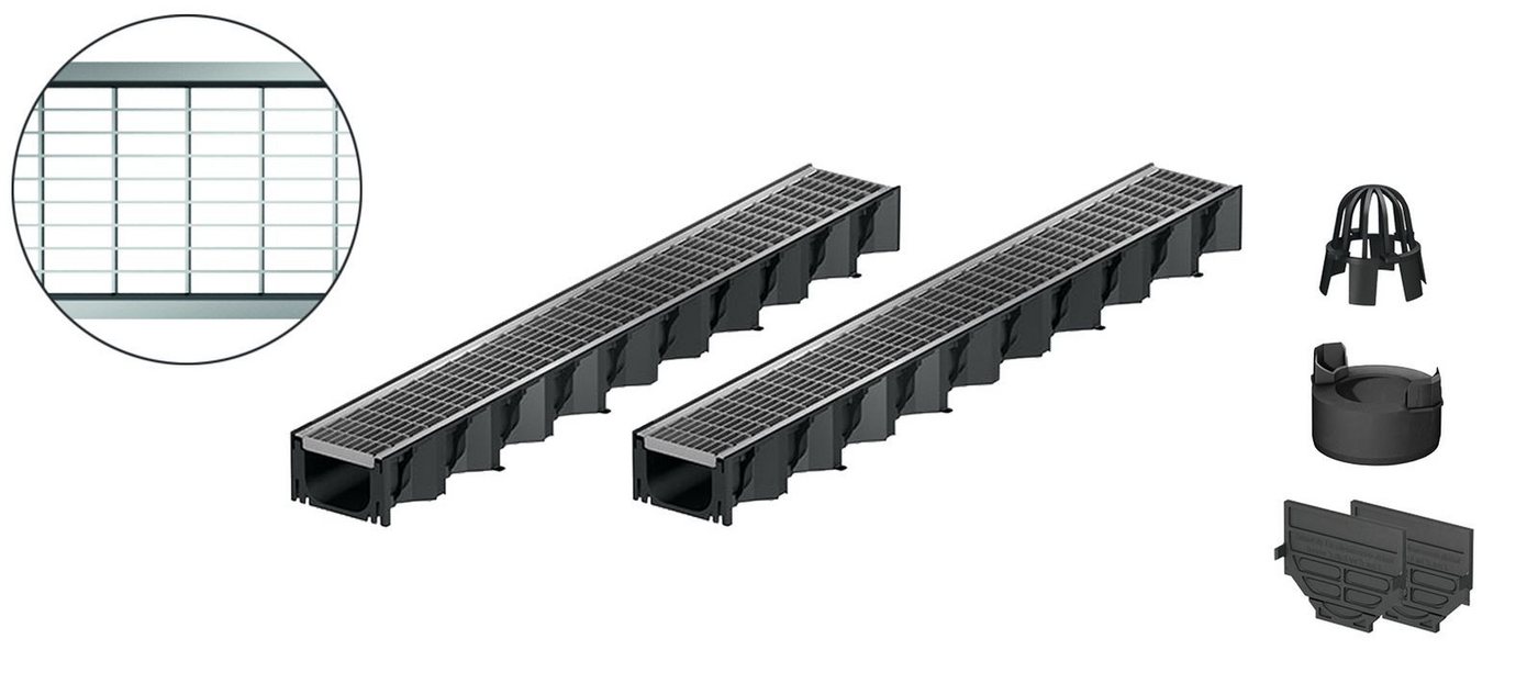 Thumbnail - ACO Severin Ahlmann GmbH & Co. KG Entwässerungsrinne 2x1m Hexaline 2.0 Entwässerungsrinne + Maschenrost verzinkt + Ablau...
