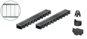 Xanie Regenrinne 2x1m ACO Hexaline 2.0 Entwässerungsrinne Maschenrost Stahl verzinkt Ablauf vertikal Bodenrinne Terrassenrinne, 6-St., flexibles System einfacher Einbau