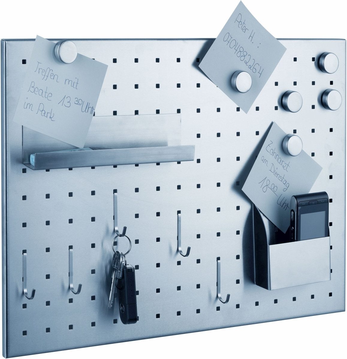 ALCO Wandtafel Magnettafel Edelstahl gelocht gebürstet 50x35cm silber inkl. Zubehör