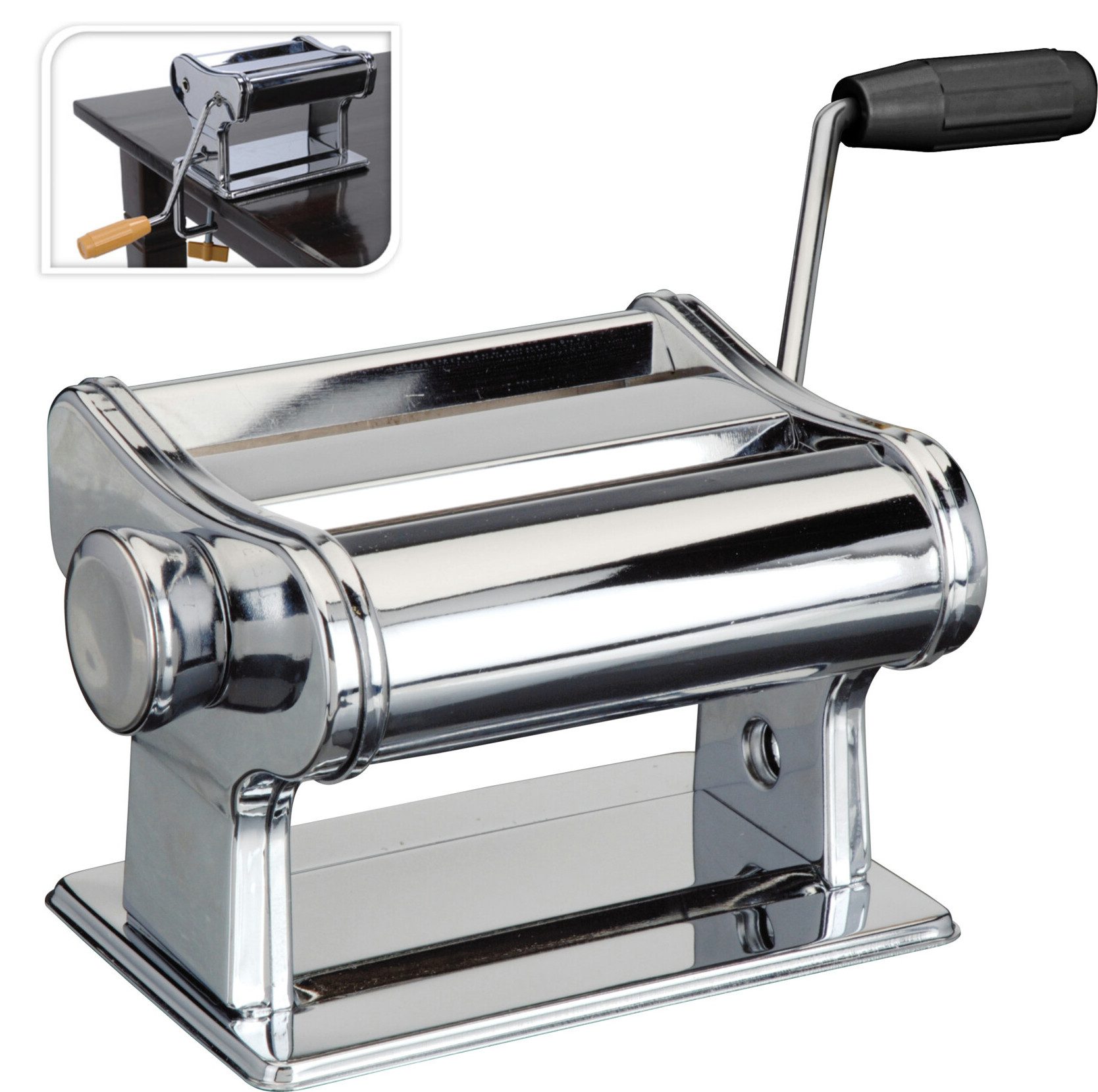 Koopman Nudelmaschine Pasta Maker Edelstahl Pastamaschine Gerät Spaghetti Silberfarbend, 2 Walzen, Dicke verstellbar, Edelstahl, Pasta Maker, Nudelwalze