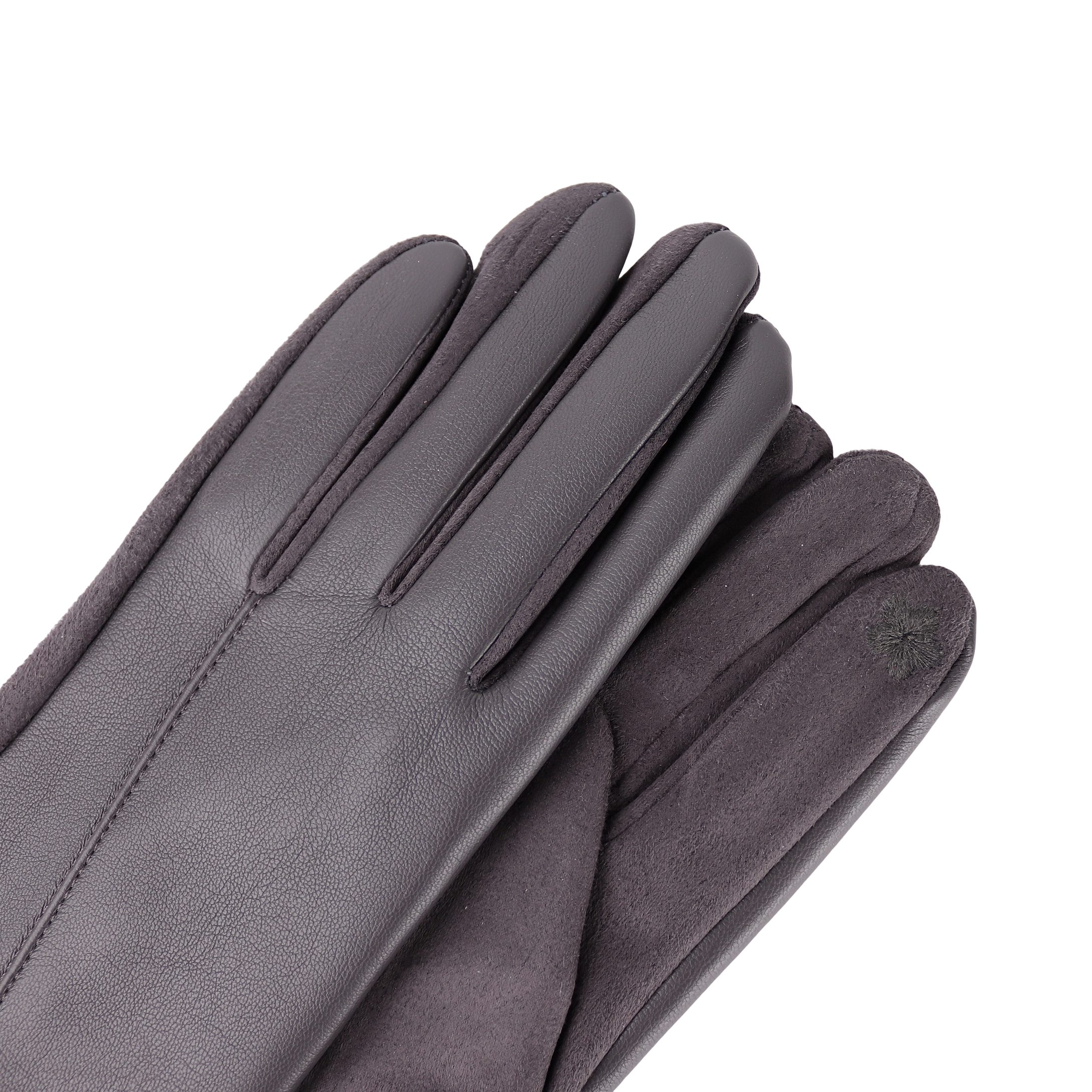 MIRROSI Lederhandschuhe Damen Touchscreen Handschuhe Winter für Dunkelgrau warm oder ideal Warm sehr weich ONESIZE Veganleder aus gefüttert Herbst und