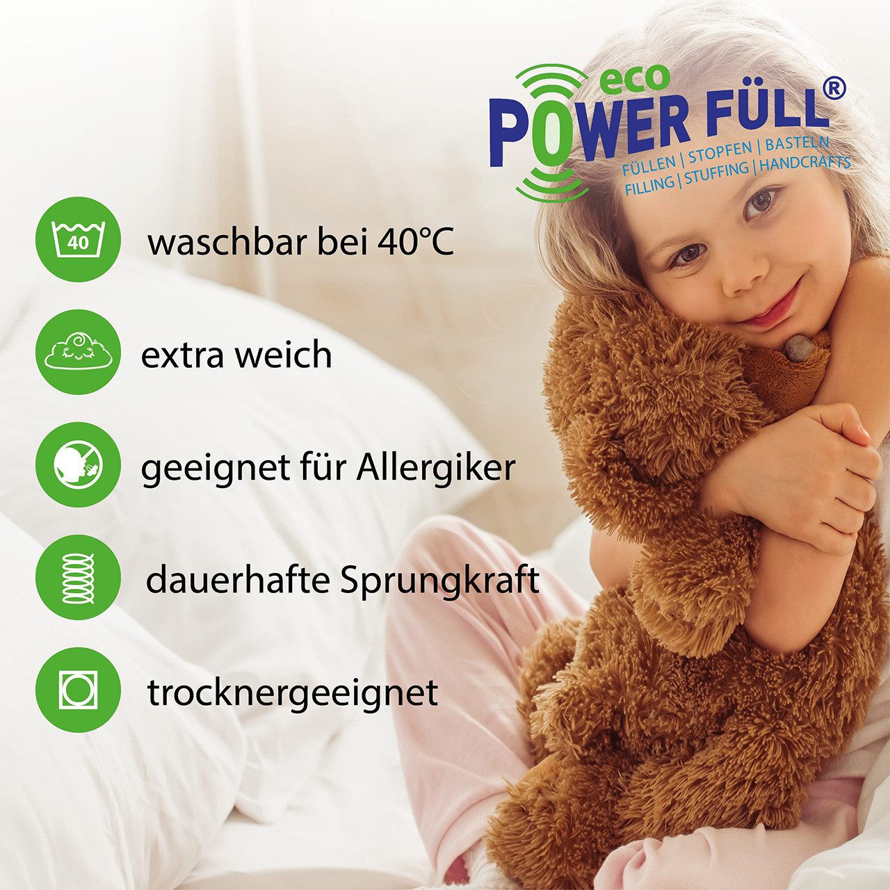 POWER FÜLL Kissenfüllung Power Füll® eco weiß, 1 kg nachhaltige Füllwatte