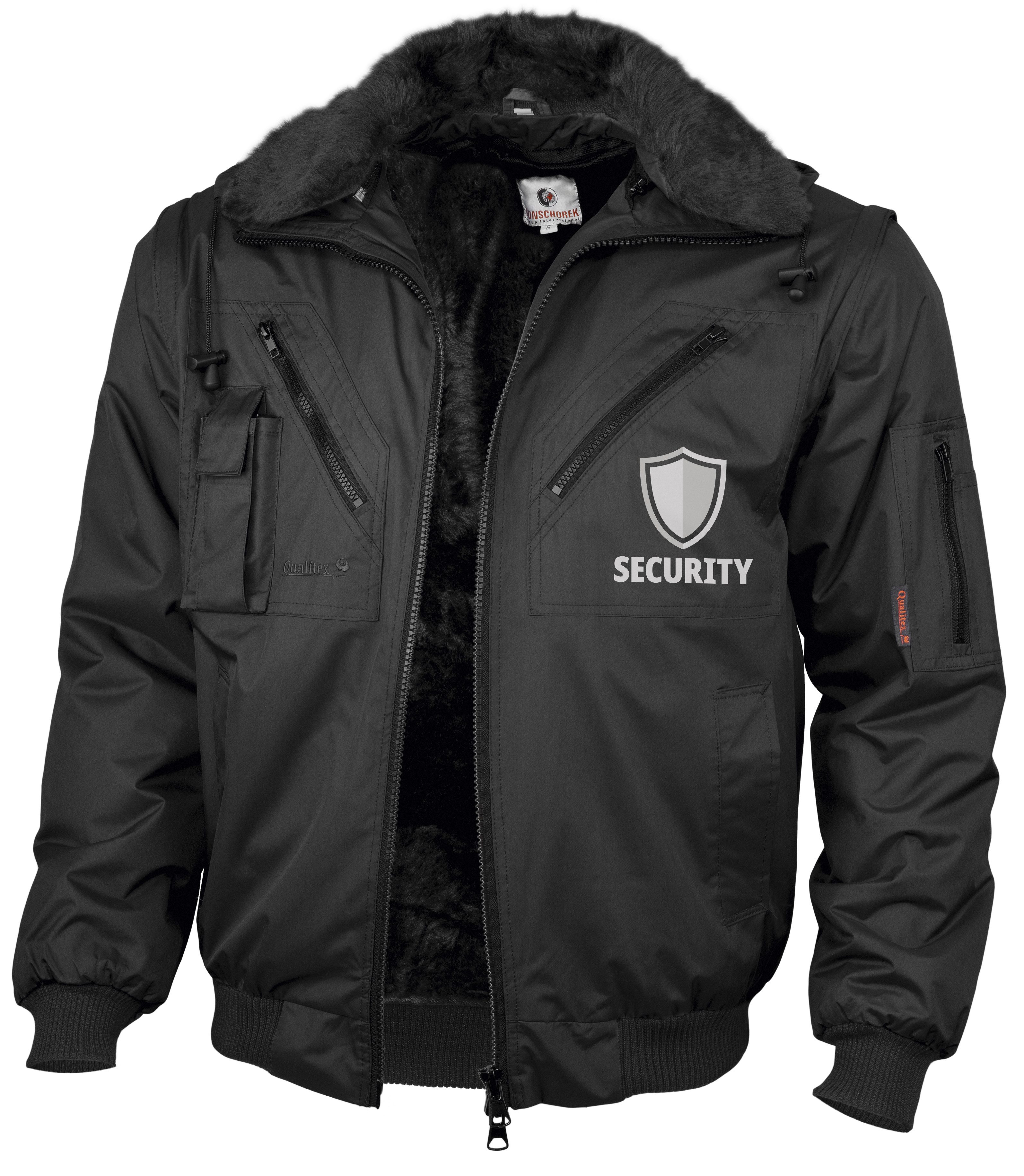 Qualitex Workwear Pilotenjacke 4-in-1 Herren SECURITY warme Arbeitsjacke Bomberjacke wasserfest abnehmbare Ärmel, winddicht, ideal für Arbeit & Outdoor