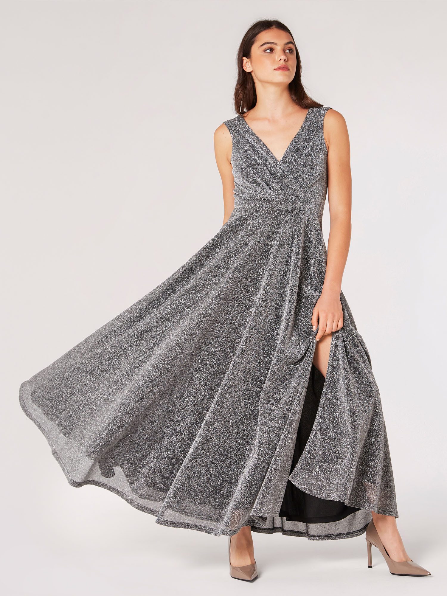 Apricot Partykleid Glitzerkleid, mit elegantem Beinschlitz günstig online kaufen
