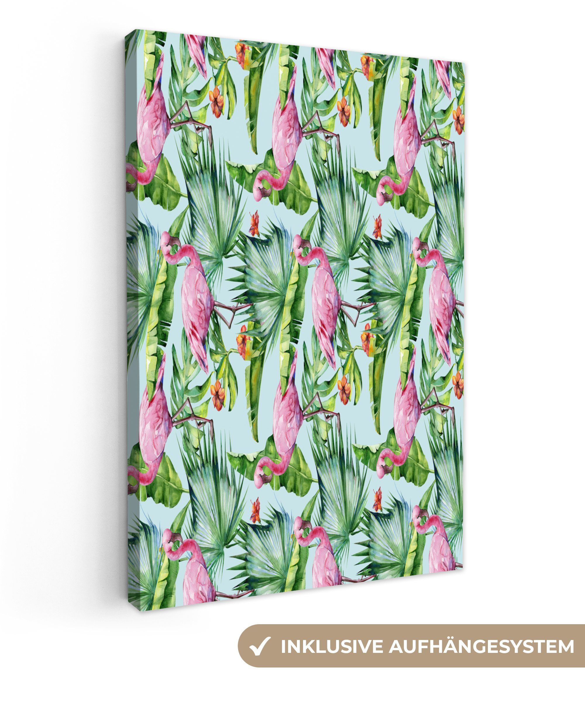 OneMillionCanvasses® Leinwandbild Blumen - Hibiskus - Flamingo - Rosa, (1 St), Leinwandbild fertig bespannt inkl. Zackenaufhänger, Gemälde, 20x30 cm