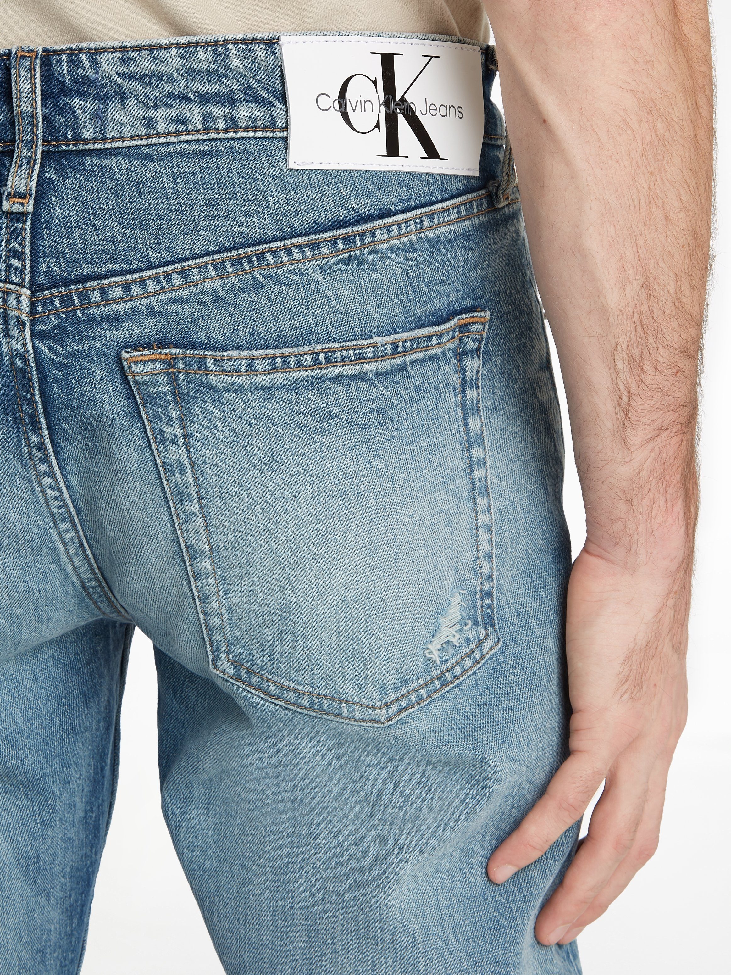 Tapered-fit-Jeans Klein TAPER Leder-Badge Jeans Denim 1A4 SLIM mit Calvin