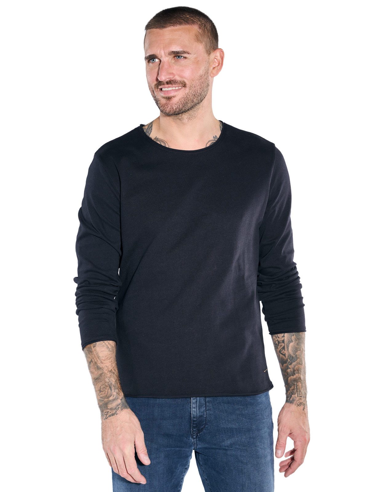 emilio adani Langarm-Poloshirt Herren Langarmshirt Rundhals, Saphirblau