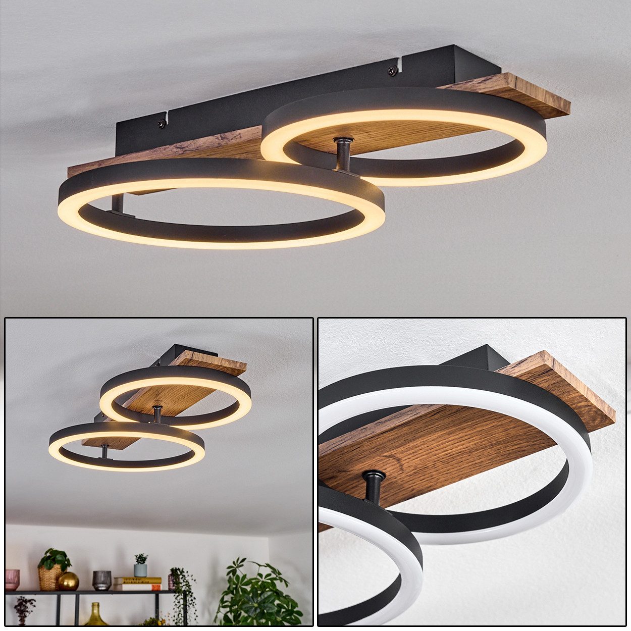 hofstein Deckenleuchte Deckenlampe aus Metall/Holz/Kunststoff in Schwarz/Br günstig online kaufen