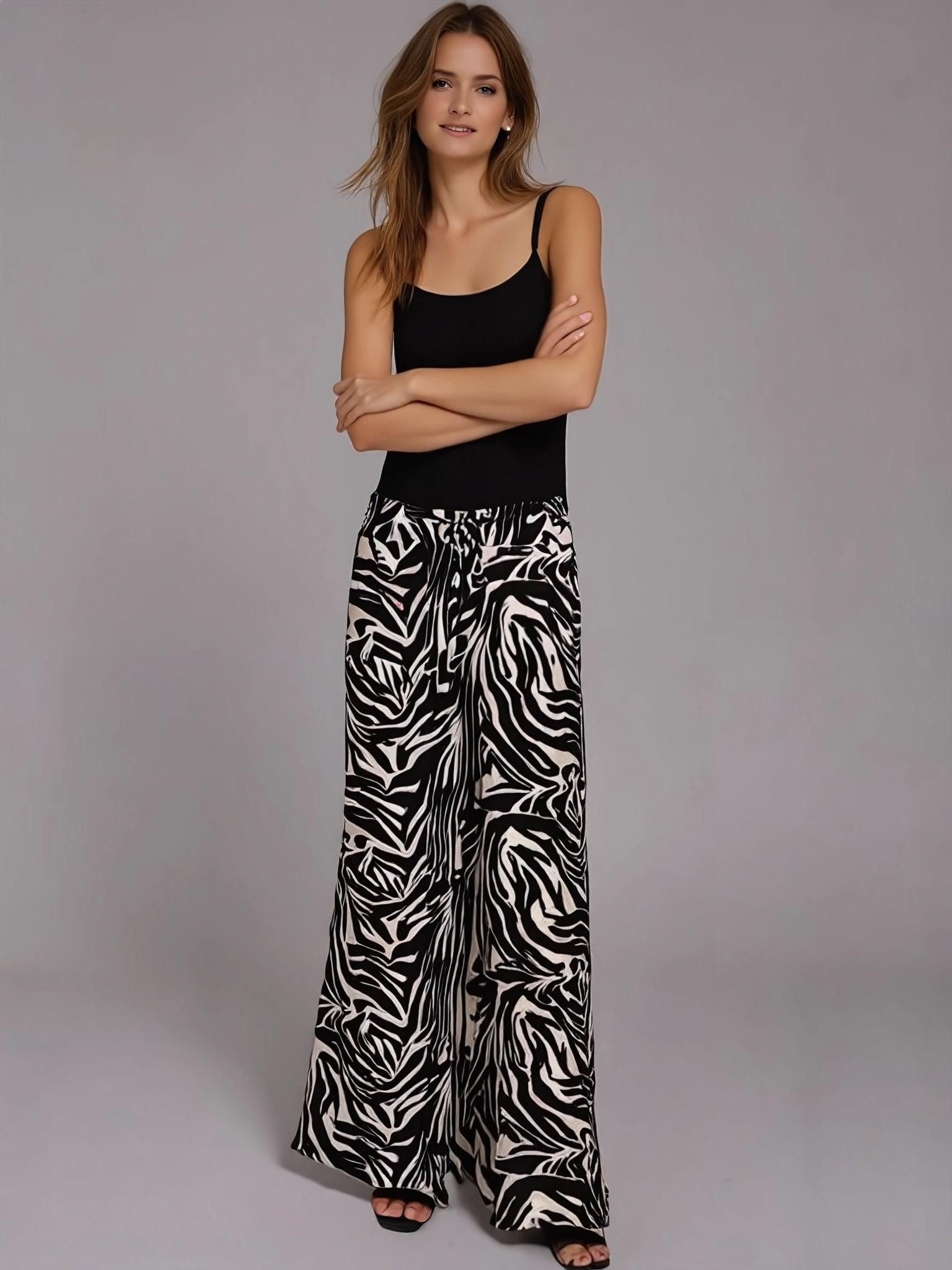 malito more than fashion Palazzohose Palazzohose Animal-Print / Unifarben 2306 lockere Animal Print Sommerhose