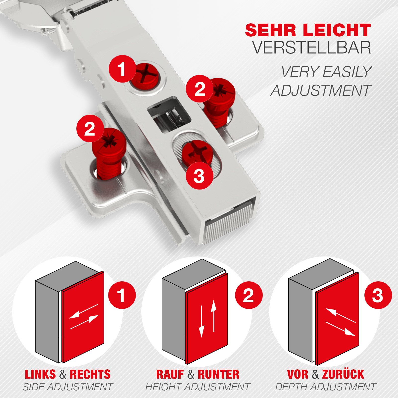 SO-TECH® Türbeschlag SMOOTH Topfband T45 Scharnier Eckanschlag Komplettset (2 St), 2er Set Standard gedämpft mit Kreuzplatte