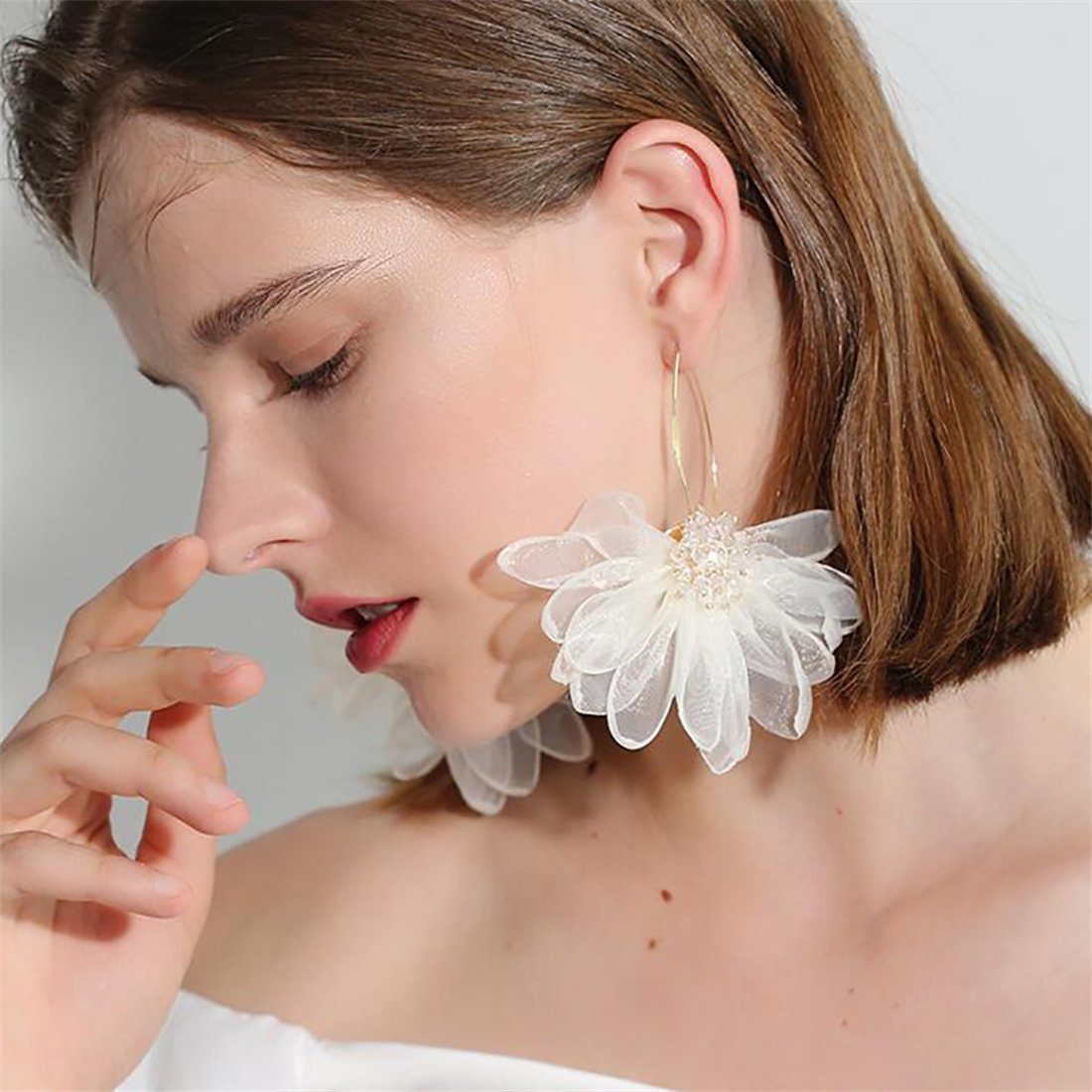 Paar Ohrhänger Ohrringe YOOdy~ Ohrstecker damen Temperament Weiß Blütenblatt (1-tlg) schmuck ohrhänger