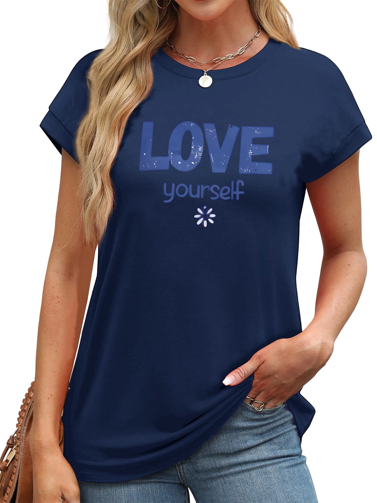 PYLIKE Carmenshirt Damen bequemes Sommer Kurzarm Carmenshirt LOVE Print Modische Outfits Business Strand Urlaub Blusen Kleidung