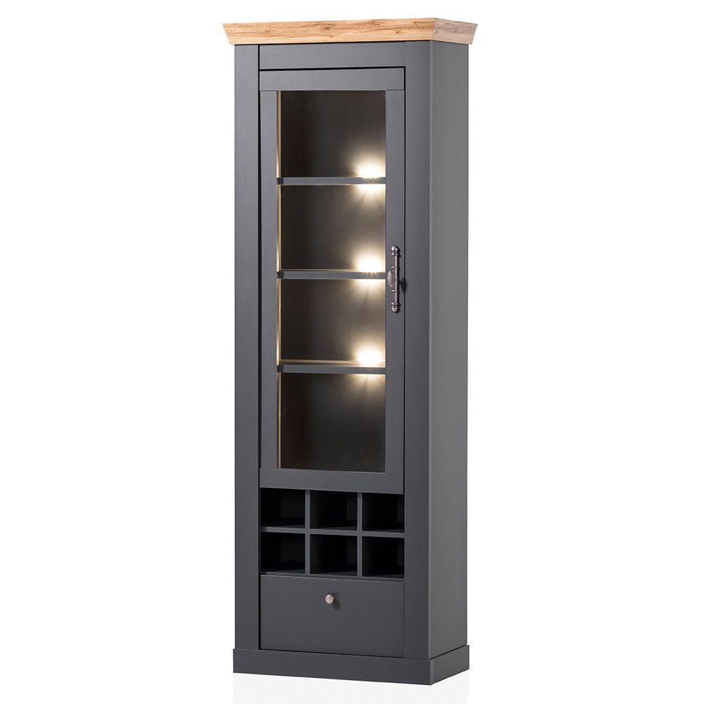 Eiche anthrazit Vitrine CESENA-61 72/201/38 Lomadox LED-Rückwandbeleuchtung cm