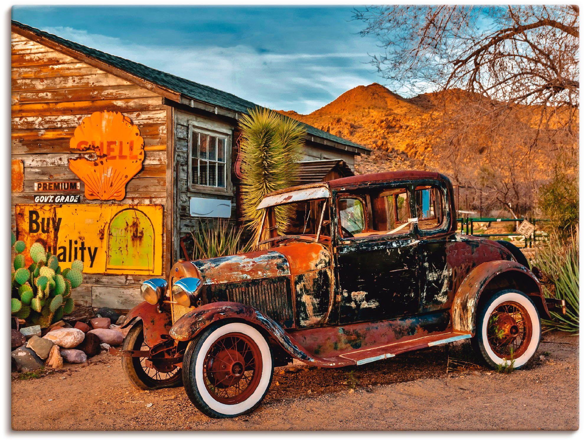 Artland Wandbild Oldtimer Route 66 Hackberry, Auto (1 St), als Leinwandbild, Wandaufkleber oder Poster in versch. Größen