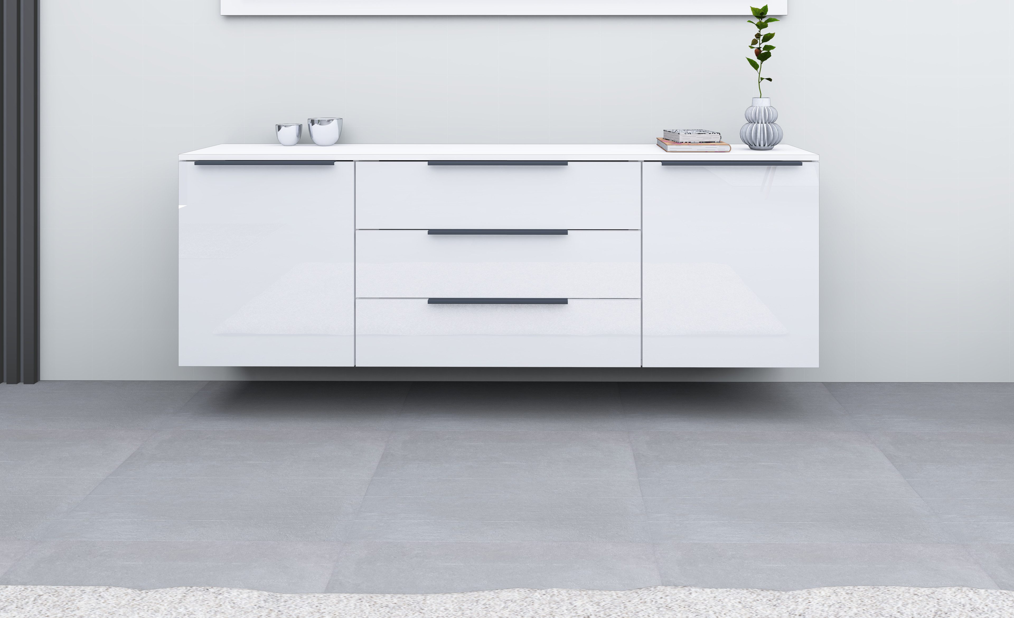 borchardt Möbel Sideboard Tom, Kommode Breite 166cm, hängend oder stehend mit Metallgriffen, 2 Türen 3 Schubkästen, verstellbare Einlegeböden