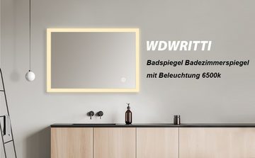 WDWRITTI Badspiegel Badezimmerspiegel mit Beleuchtung LED Wandspiegel 60x40cm (Speicherfunktion, Touch/Wandschalter), 3 Lichtfarben mit Dimmbarer Helligkeit;Warmweiß / Neutral / Kaltweiß