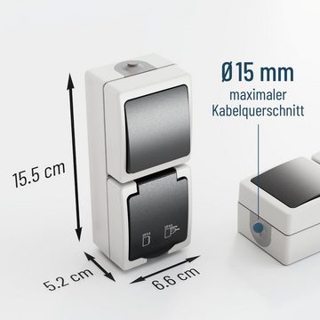 greate. Aufputz-Steckdose Aufputzsteckdose & Aufputzschalter Kombination IP44 für Feuchtraum, 1-St.