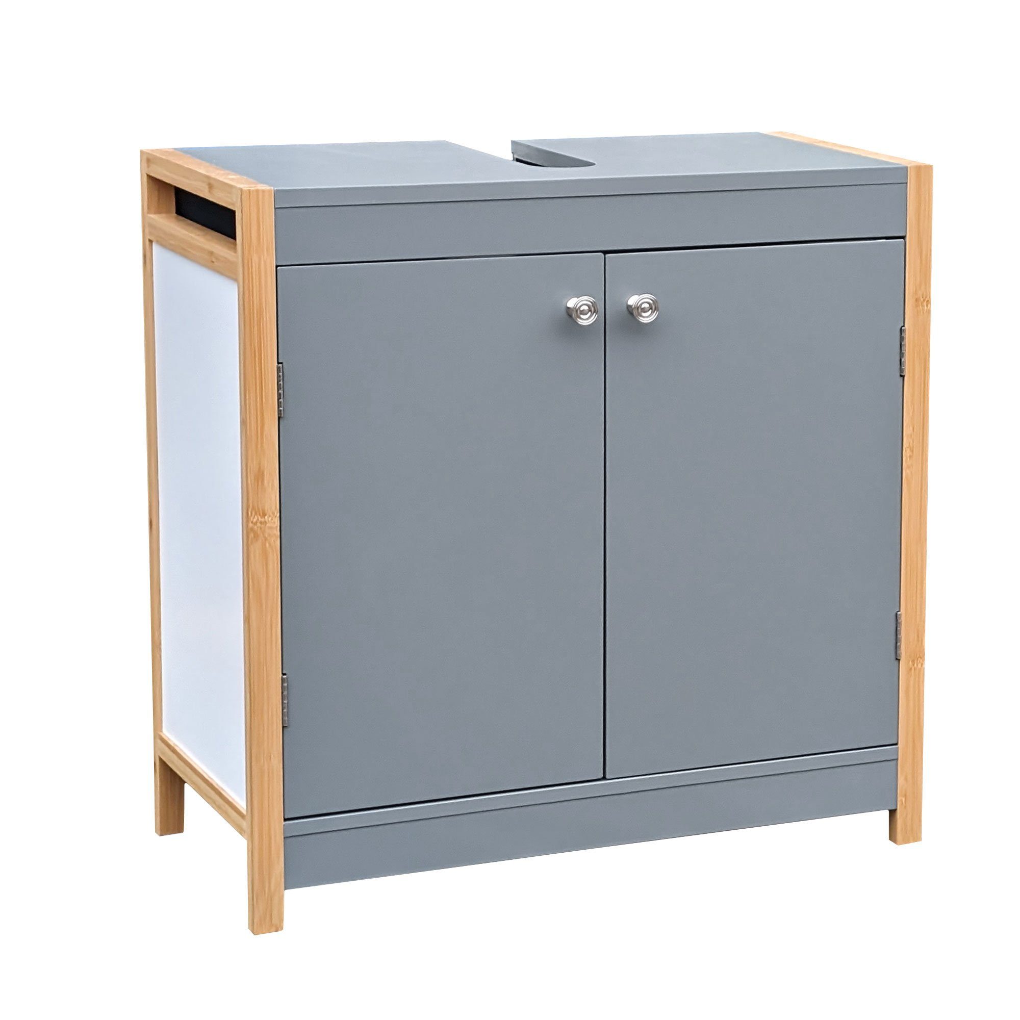 osoltus Badregal osoltus Unterschrank Waschbeckenunterschrank Bambus / Grau