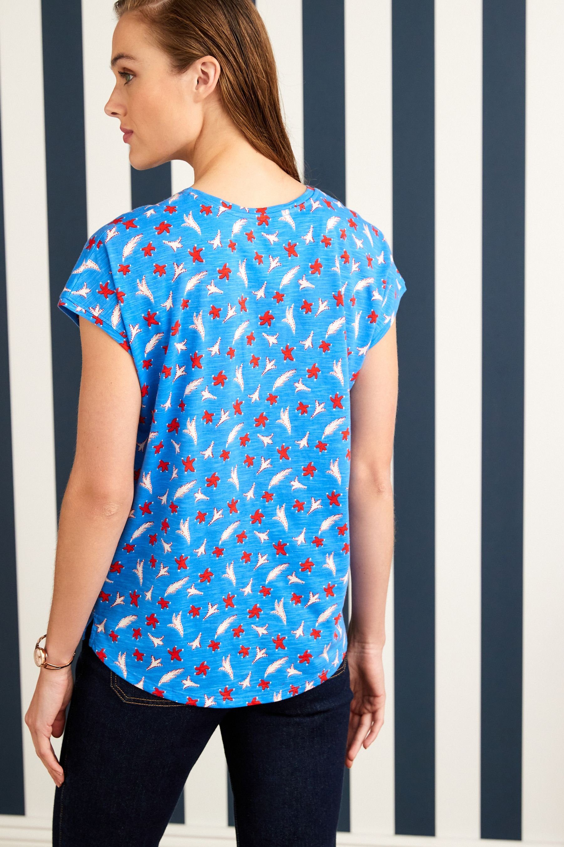 Next T-Shirt Kurzärmeliges Slub Rock Rundhalsausschnitt On T-Shirt Celia (1-tlg) Blue Birtwell Mini mit
