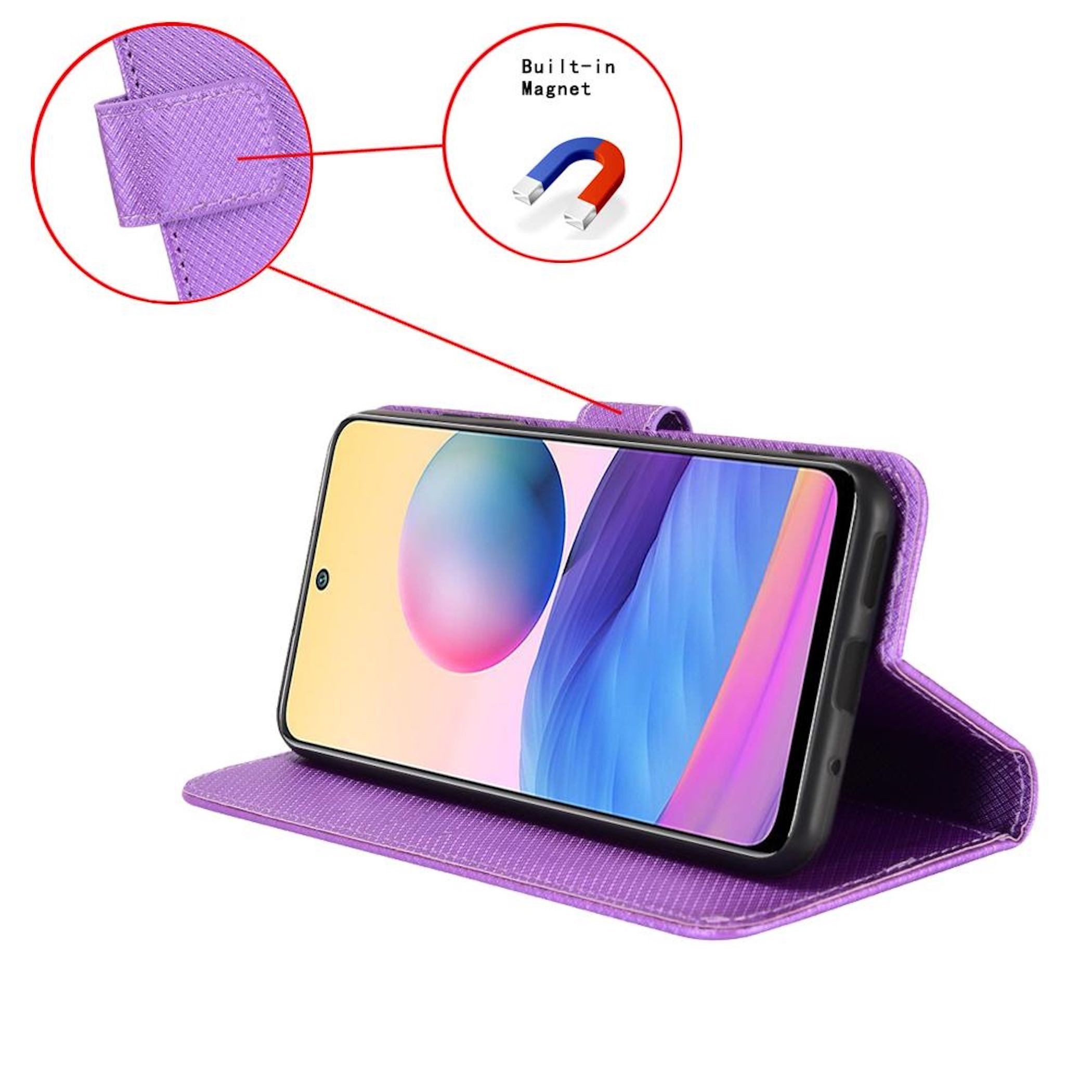 Wigento Handyhülle Klapp Kunstleder für Blackview Wave 7C Diamant Design Wallet Lila 6,56 Zoll, Kartenfach, Standfunktion – Bild 4 von 5
