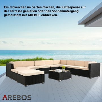 Arebos Loungesofa Polyrattan Cannes, Inkl. Sitzkissen, 10 Personen, Set