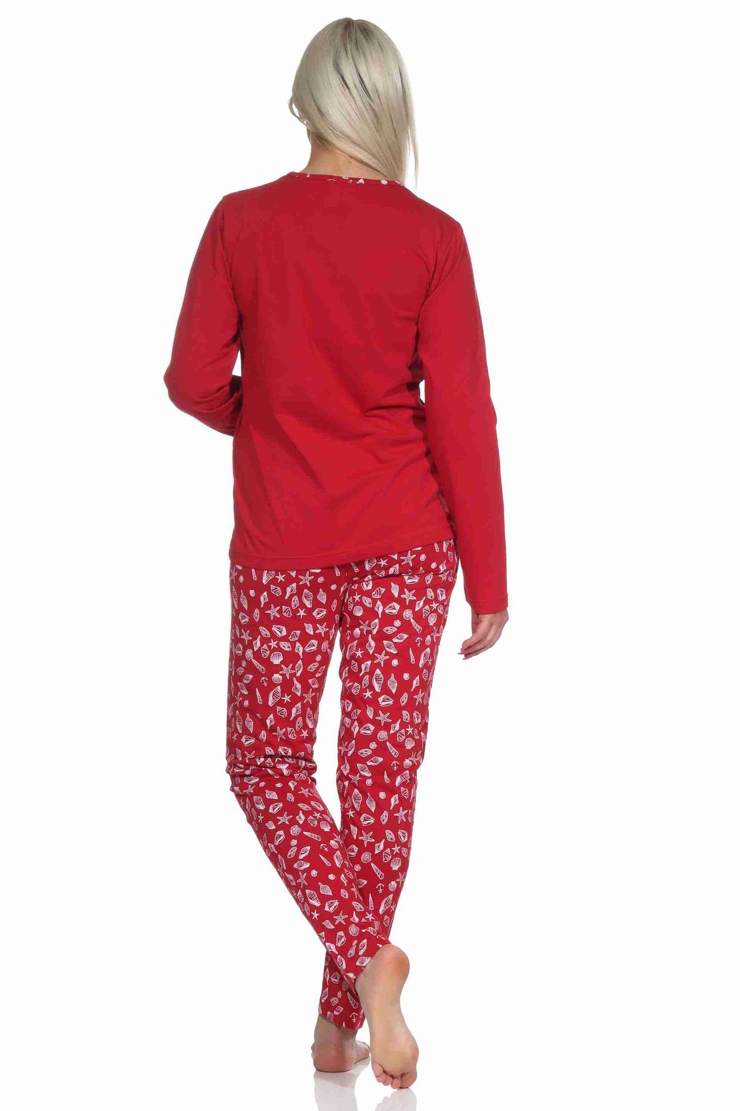 Normann Optik Schlafanzug Damen langarm maritimer Pyjama rot in