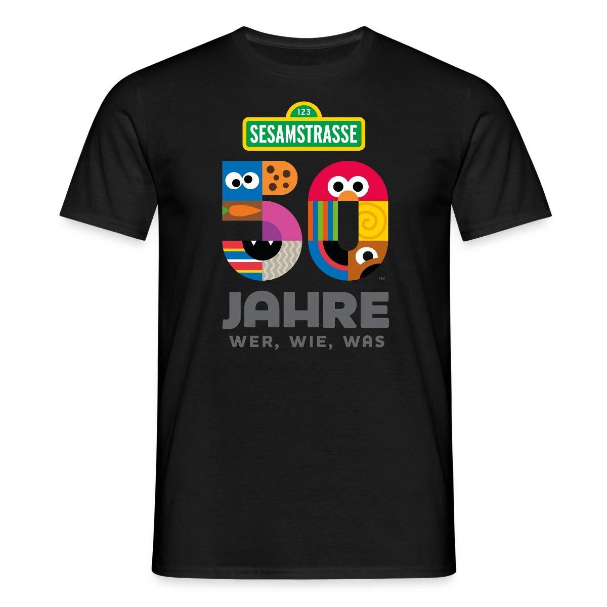 Spreadshirt Sesamstraße 50 Jahre Jubiläum Wer, Wie, Was Männer T-Shirt (1-tlg)