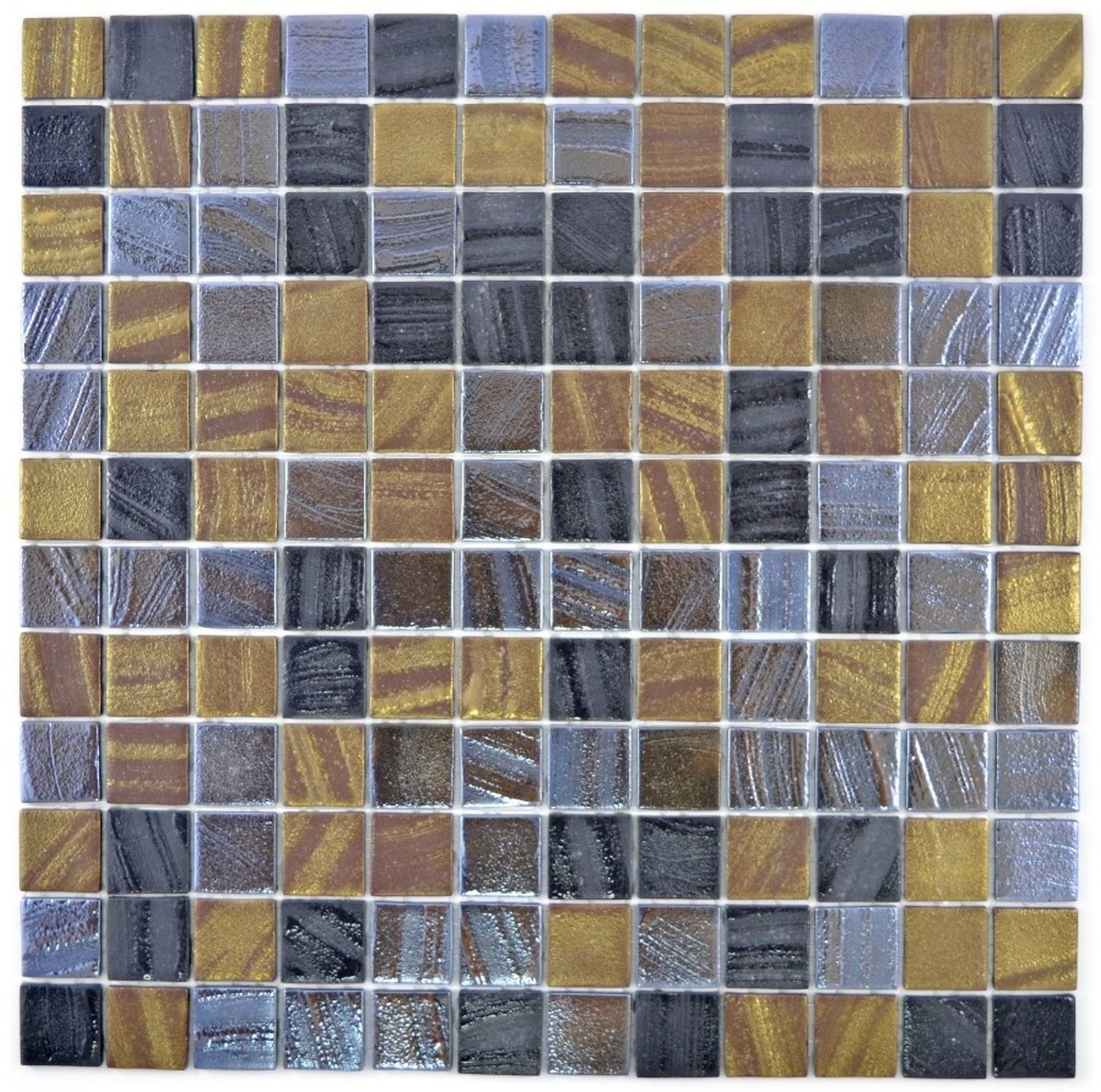 Mosani Mosaikfliesen Glasmosaik Nachhaltiger Recycling schwarz anthrazit satin gold