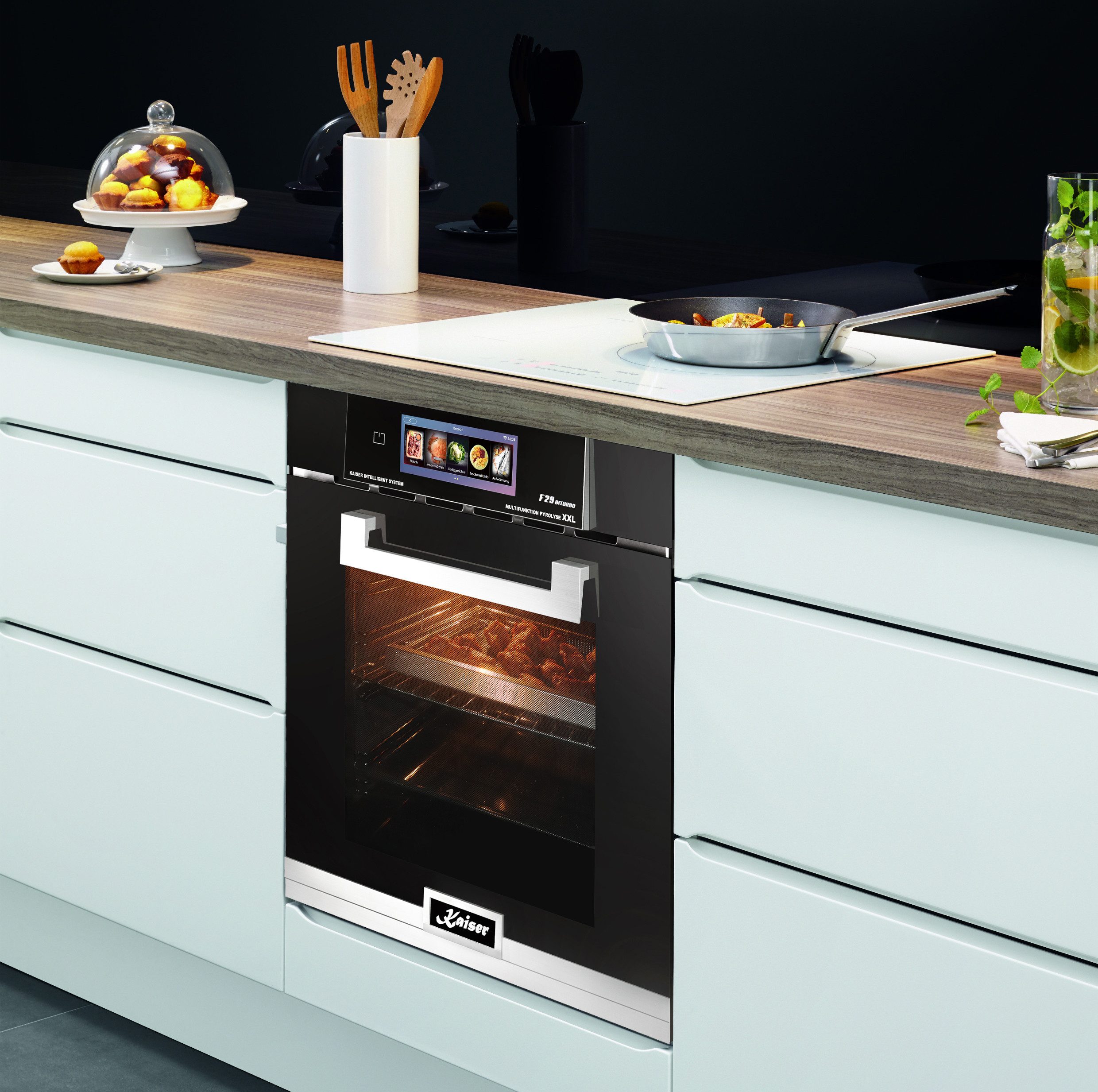 Kaiser Küchengeräte Einbaubackofen Multifunktions-Elektro-Backofen mit Pyrolyse und Dampfreinigung, TFT Display, 60cm, 86L,Air Fry EH 6344 N, mit 1-fach-Teleskopauszug, Pyrolytische Selbstreinigung, Dampfreinigung