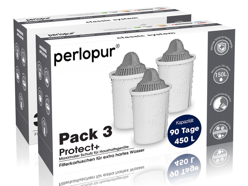 PerloPur Kalk- und Wasserfilter Filterkartuschen Classic Protect+ Pack 6, Zubehör für Brita Classic u. PearlCo Classic
