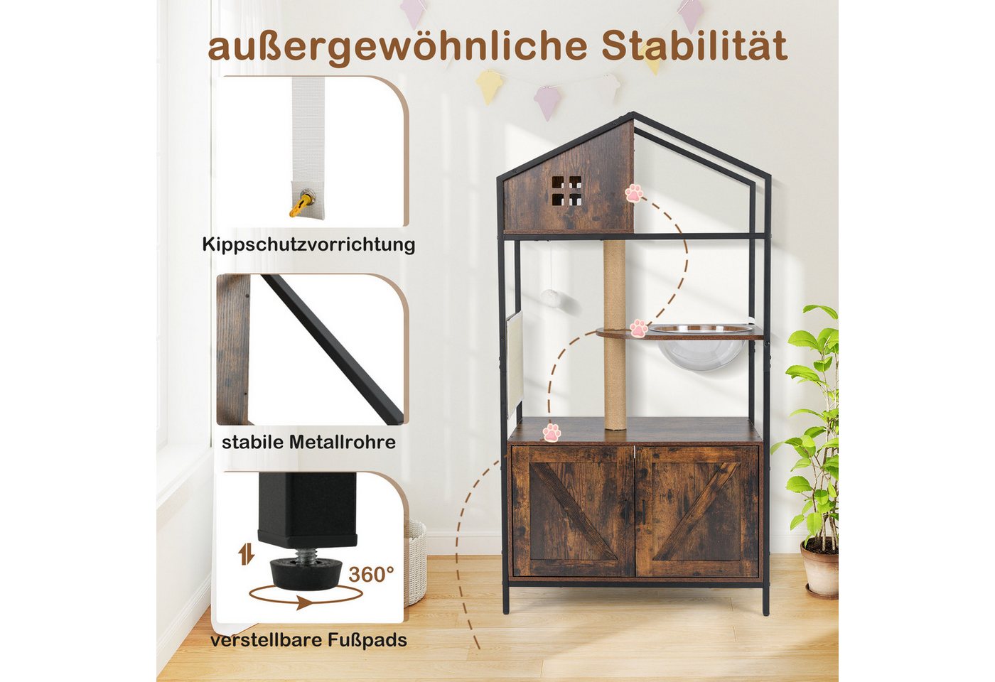 Thumbnail - KOMFOTTEU Kratzbaum, mit Kratzmatte, Raumkapsel & Jutepfosten