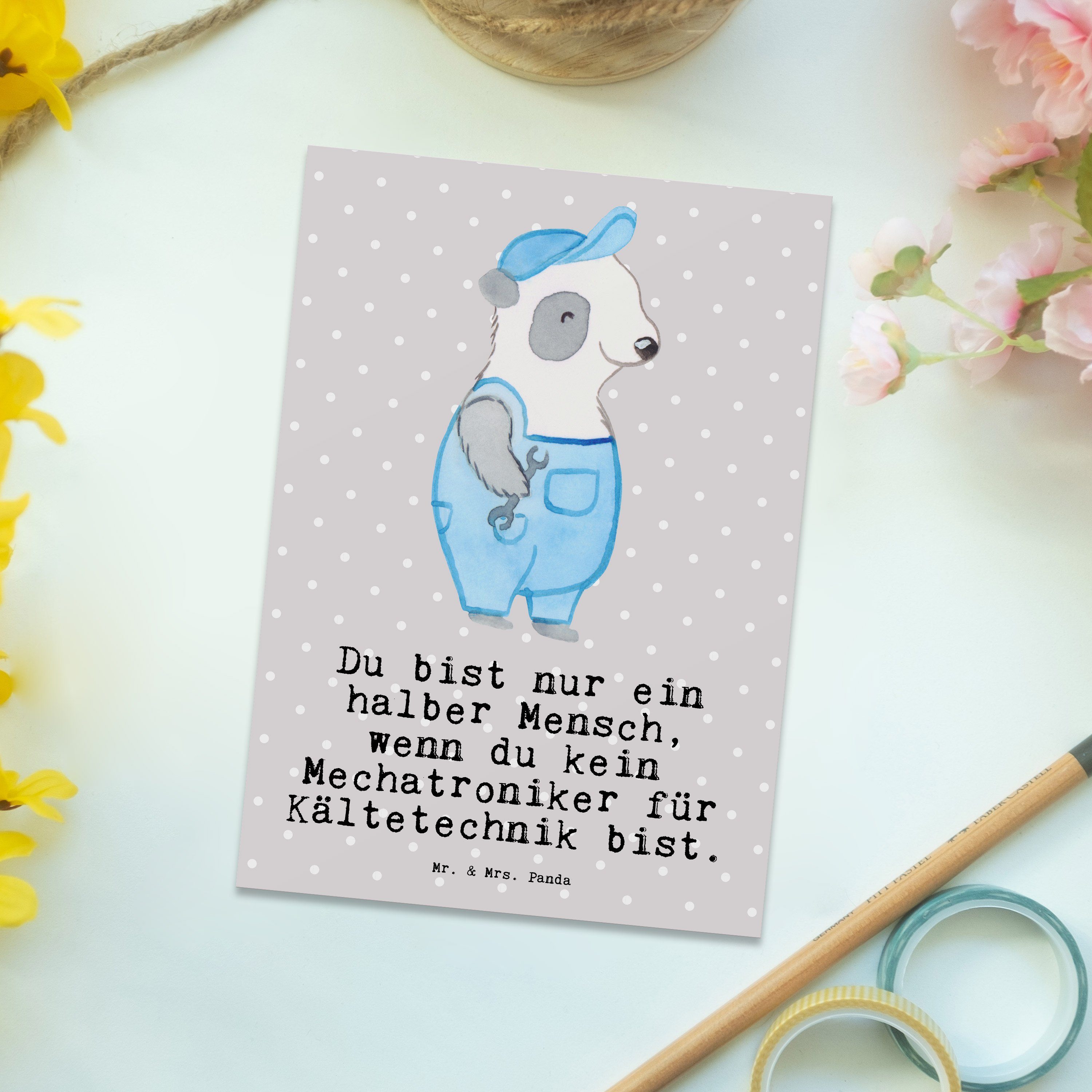 - Mechatroniker Mrs. Geschenk, - Mr. für Panda Grau Gr Postkarte Pastell Kältetechnik & Herz mit