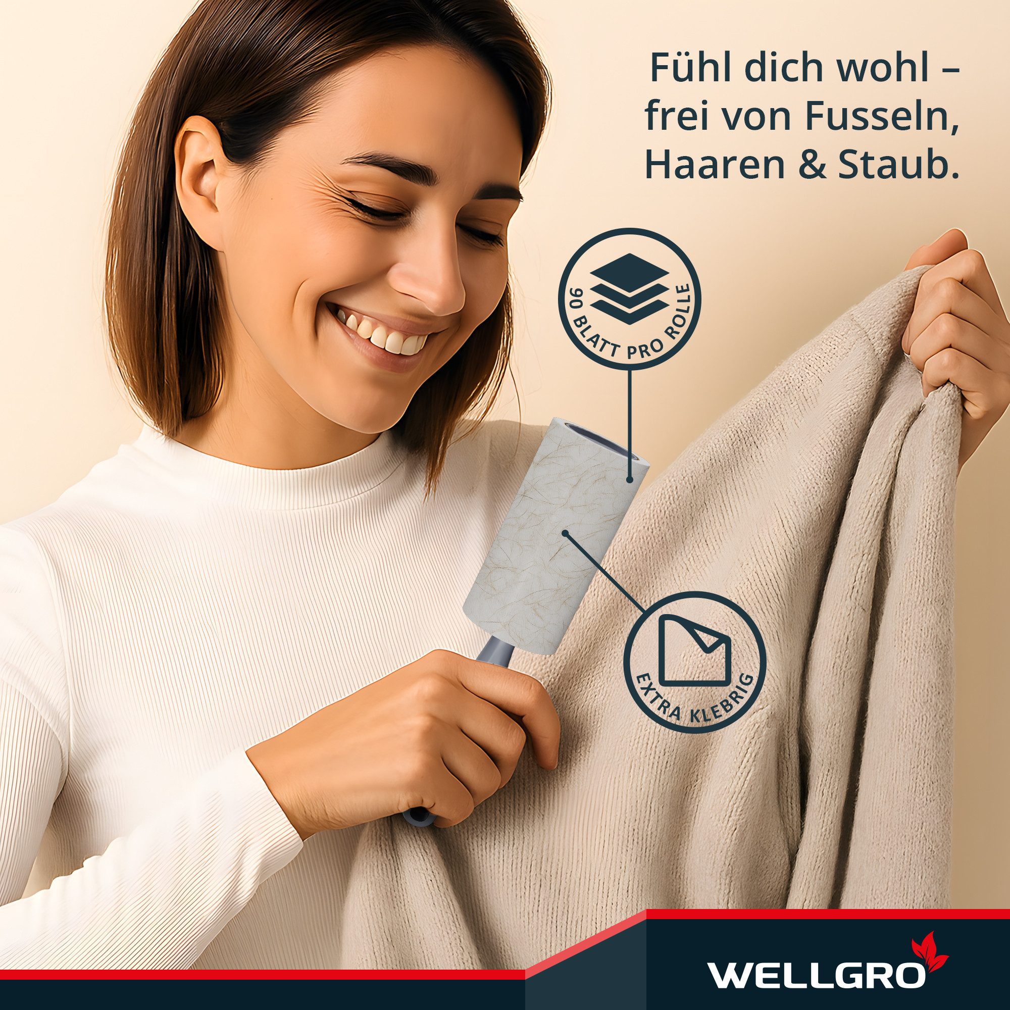 Wellgro Fusselroller Fusselrolle Tierhaare – Fusselrollen Set + Abroller