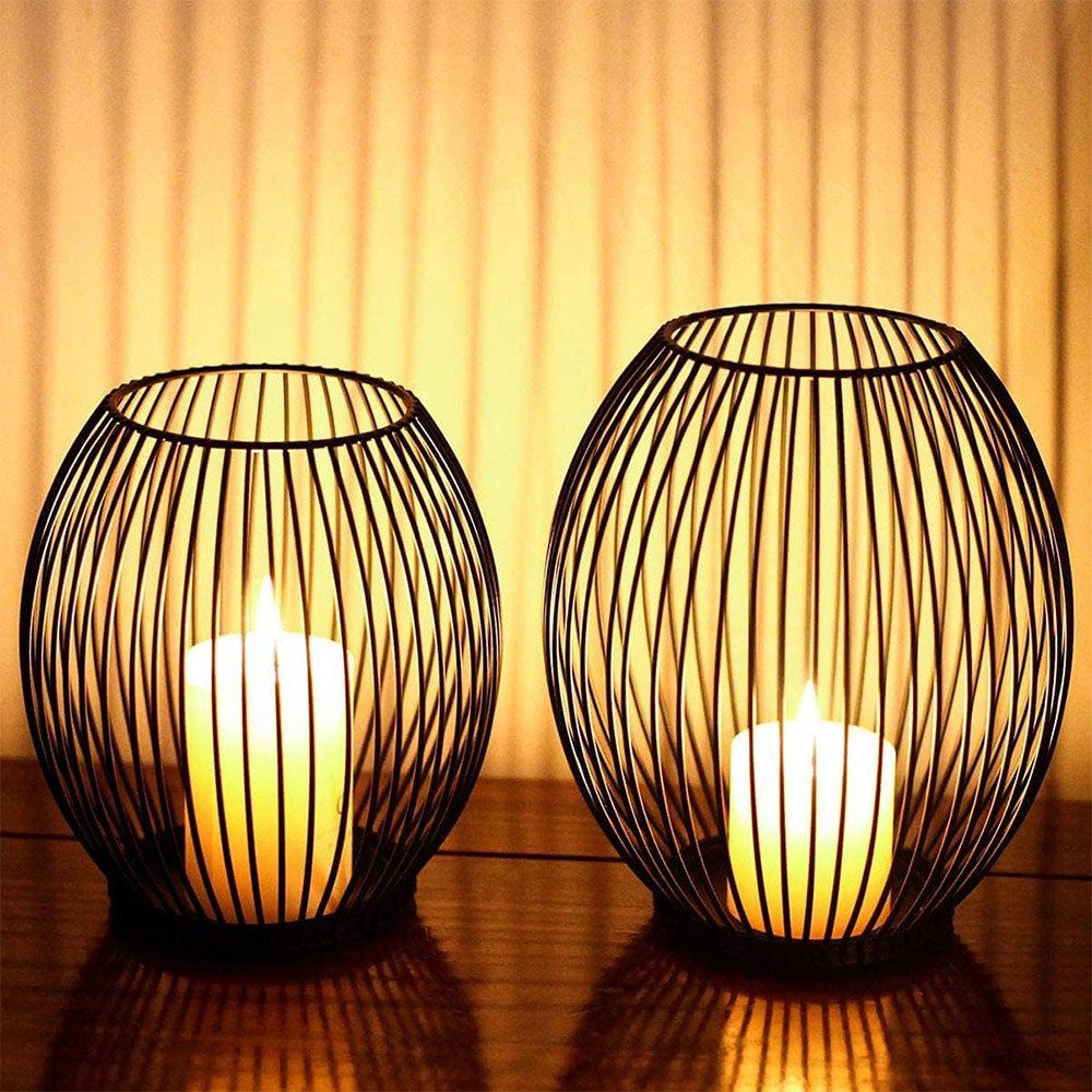 GLIESE Kerzenständer Kerzenständer Kerzen Metall Ständer Deko Schwarz (2 oval 2x St) Kerzenhalter