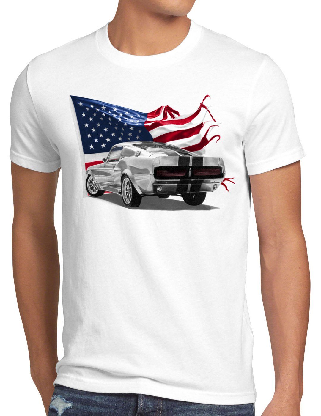 style3 Print-Shirt Herren T-Shirt Stars and Stripes Muscle Car eleanor mustang weiß