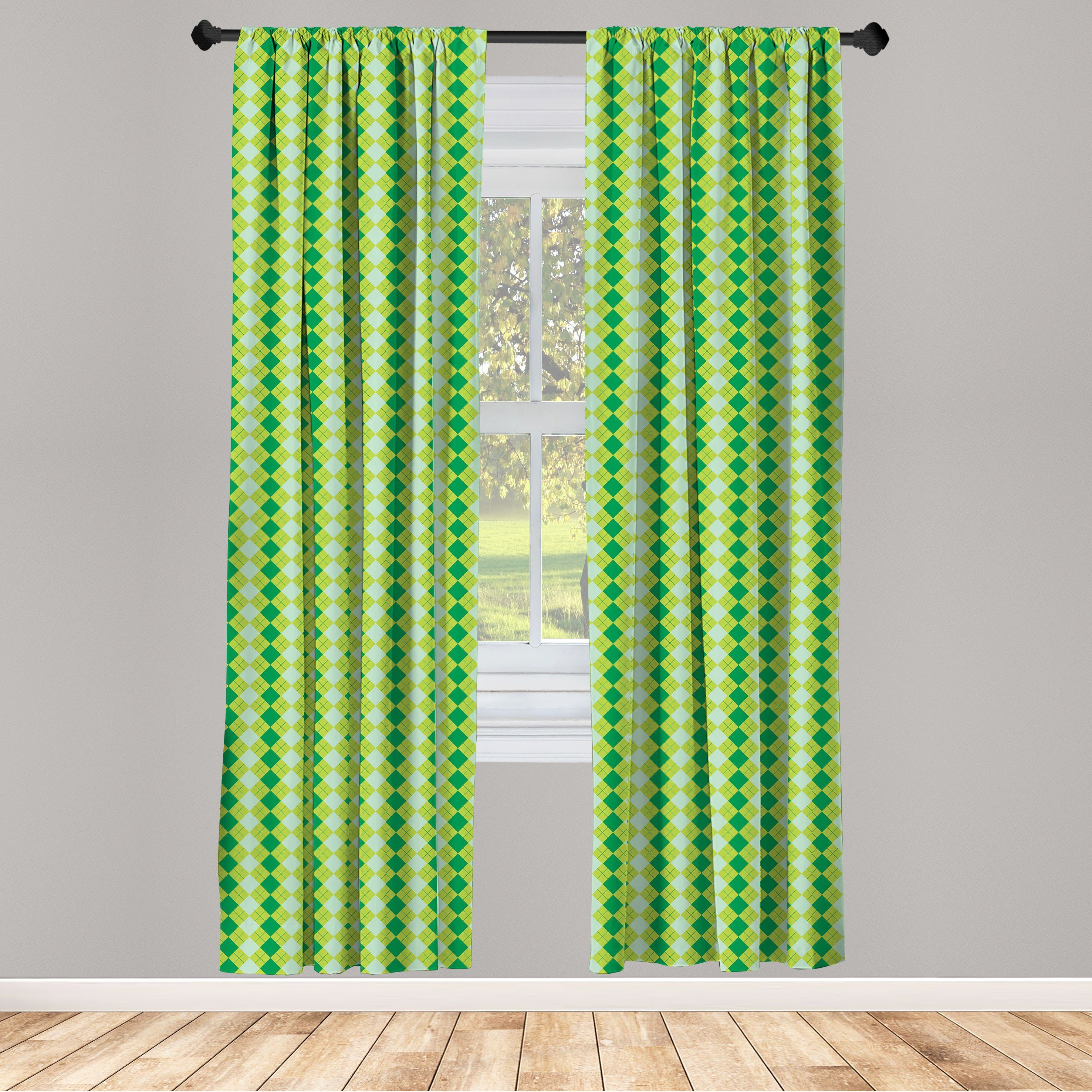 Gardine Vorhang für Wohnzimmer Schlafzimmer Dekor, Abakuhaus, Microfaser, Abstract Green Diagonal Square Art