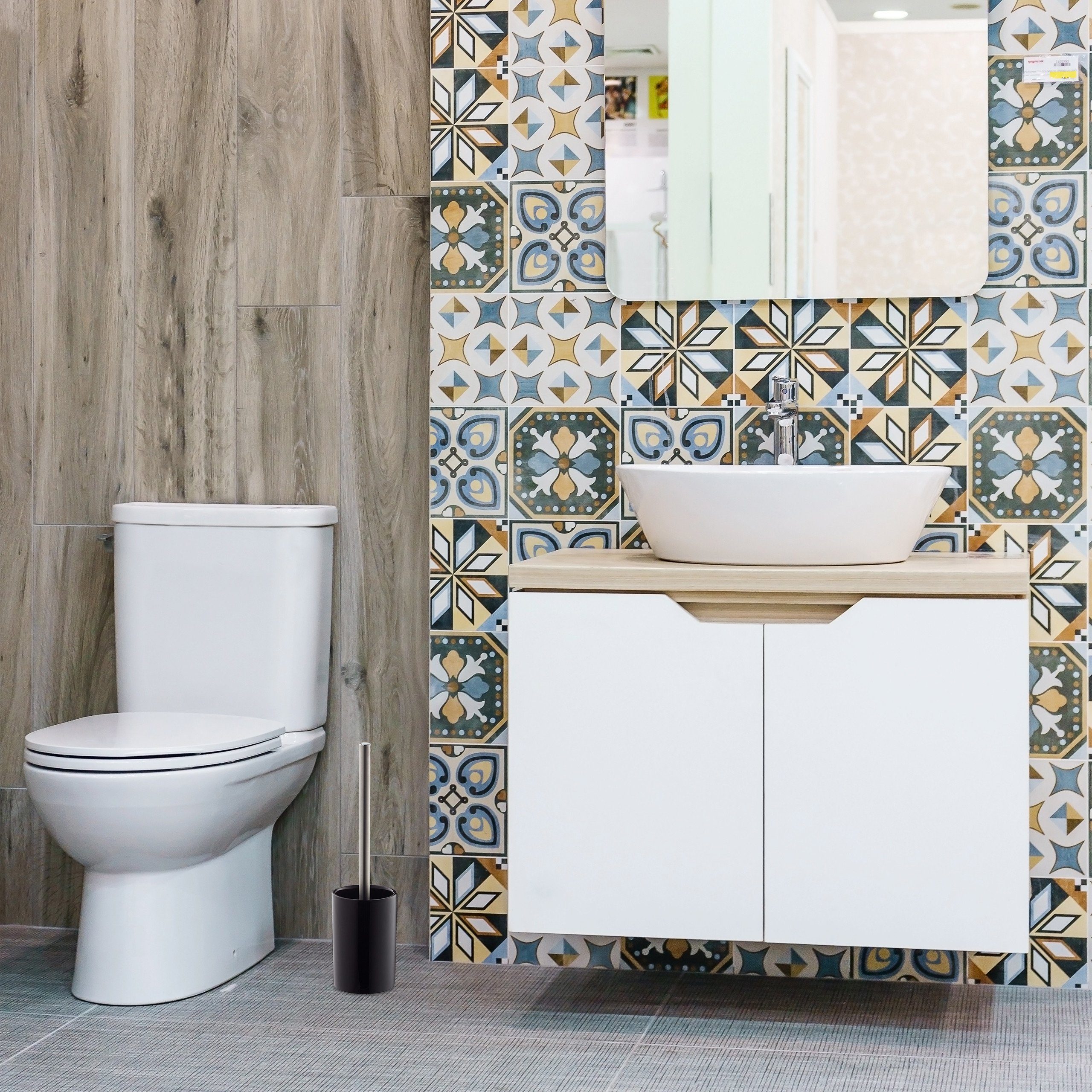 relaxdays Badezimmer-Set WC-Garnitur Keramik, Schwarz günstig online kaufen