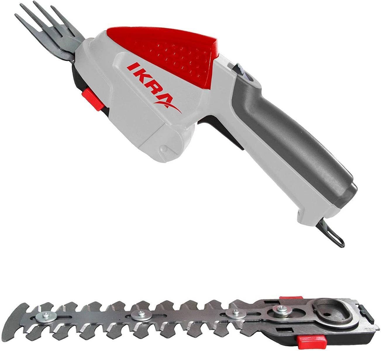 Ikra Akku-Grasschere IGBS 1054, (Set, inkl. Akku, Ladegerät, Grasschere, Strauchschere und Tragetasche), Aufsätze werkzeuglos wechselbar, Softgrip